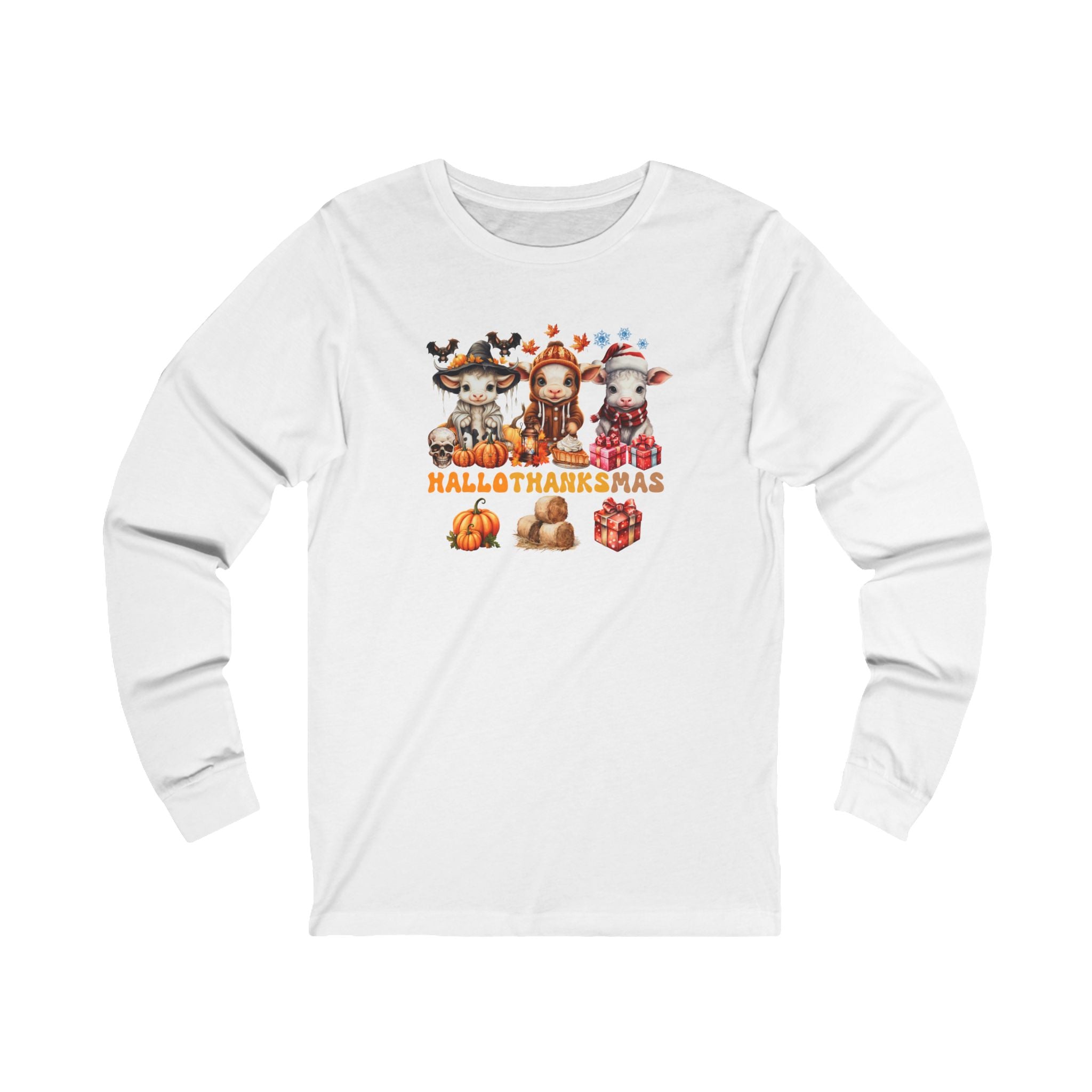 Spooky to Jolly - All-Season Celebration HalloThanksMas Tee (4), Unisex Jersey Long Sleeve Tee