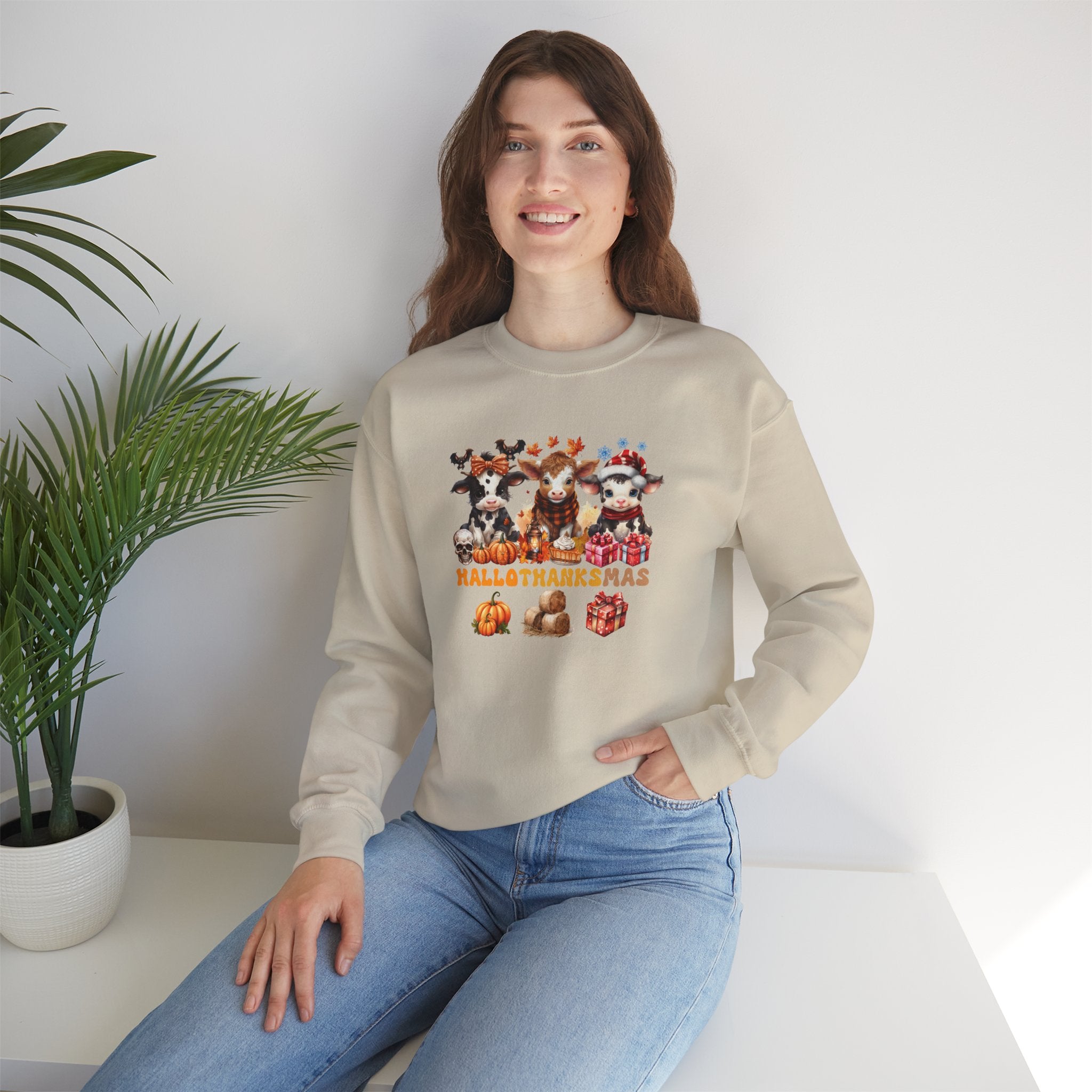 Spooky to Jolly - All-Season Celebration HalloThanksMas Tee (6), Unisex Heavy Blend™ Crewneck Sweatshirt