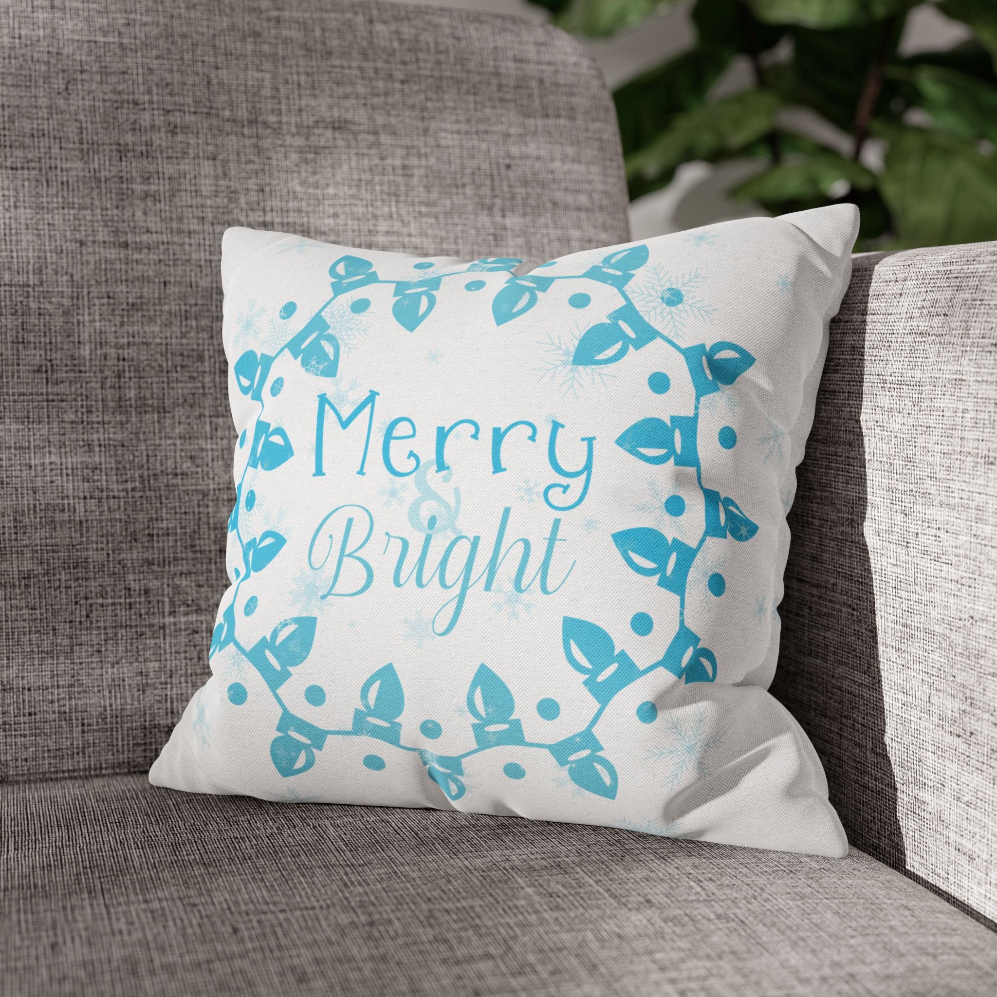 Merry & Bright Christmas Lights, Blue Lights, Throw Pillow Case