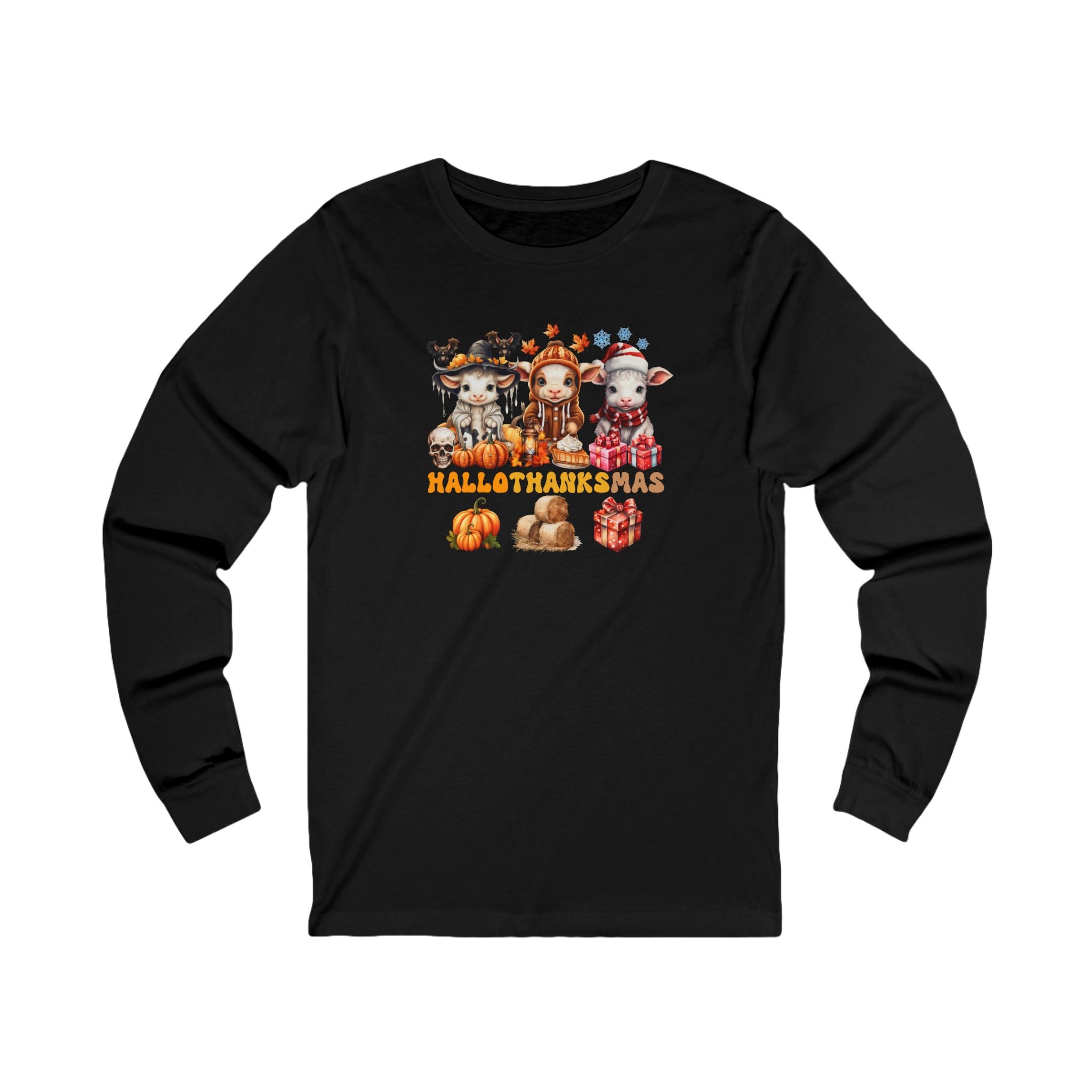 Spooky to Jolly - All-Season Celebration HalloThanksMas Tee (4), Unisex Jersey Long Sleeve Tee