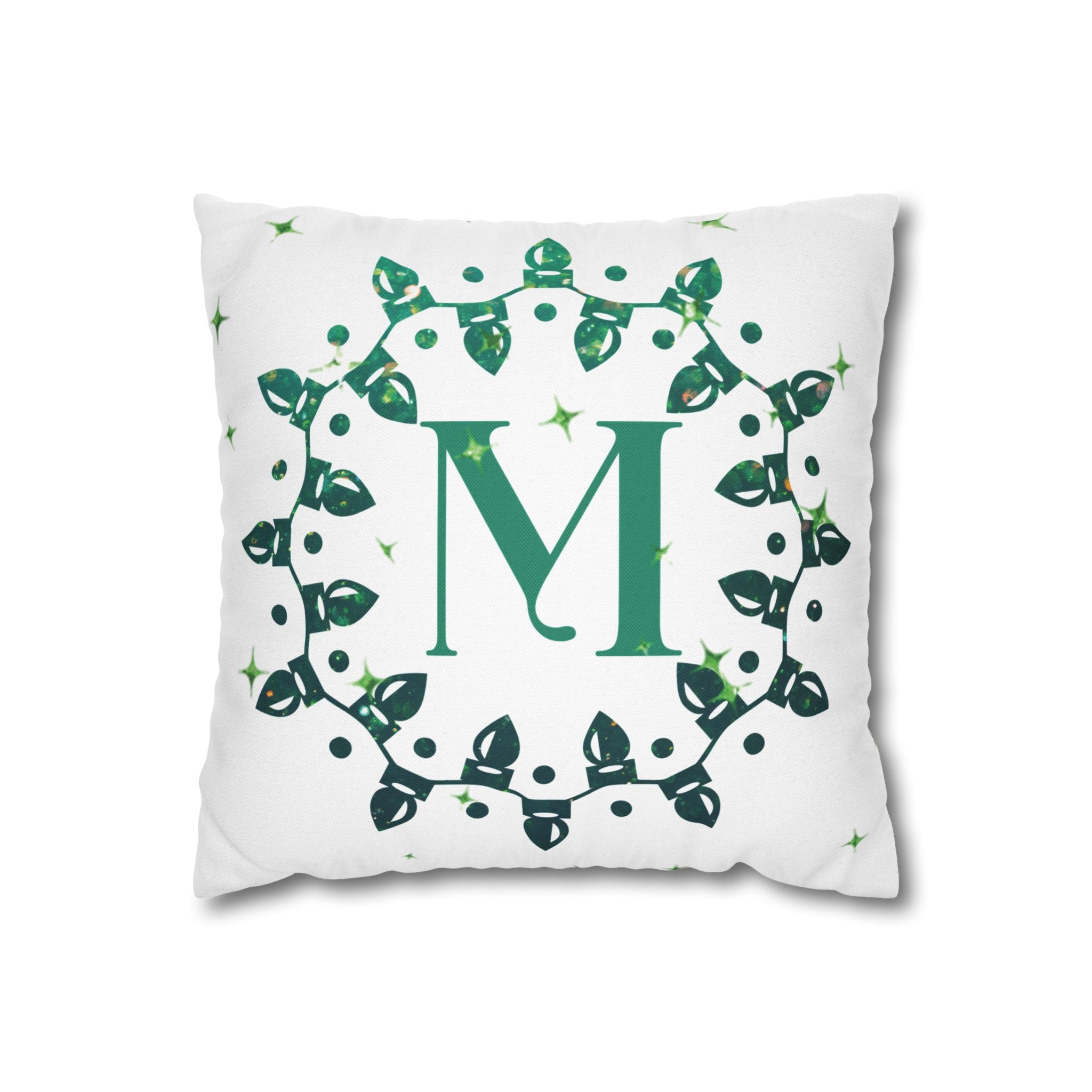 Monogram Christmas Lights, Personalized Monogram, Green Lights, Throw Pillow Case