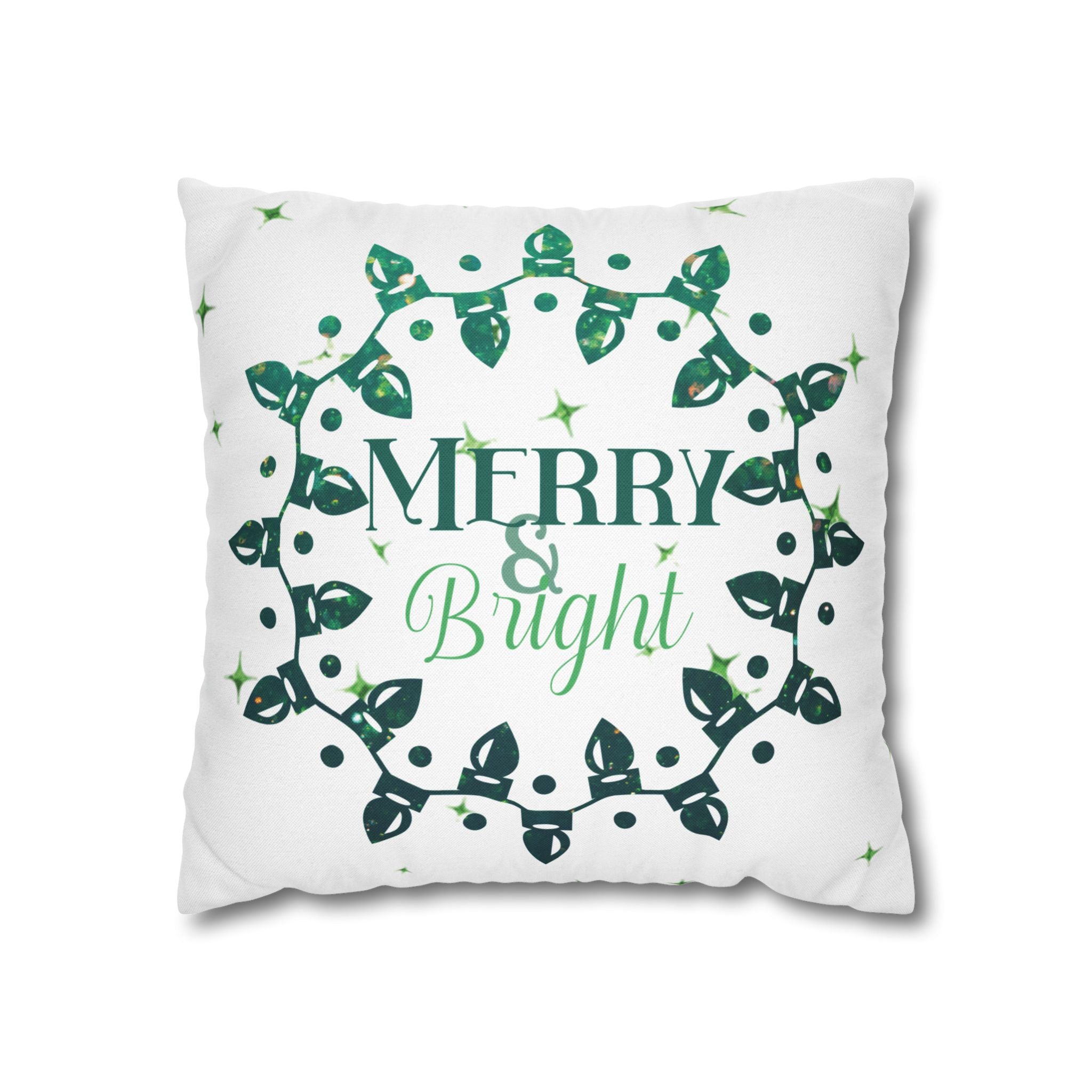 Merry & Bright Christmas Lights, Green Lights, Throw Pillow Case