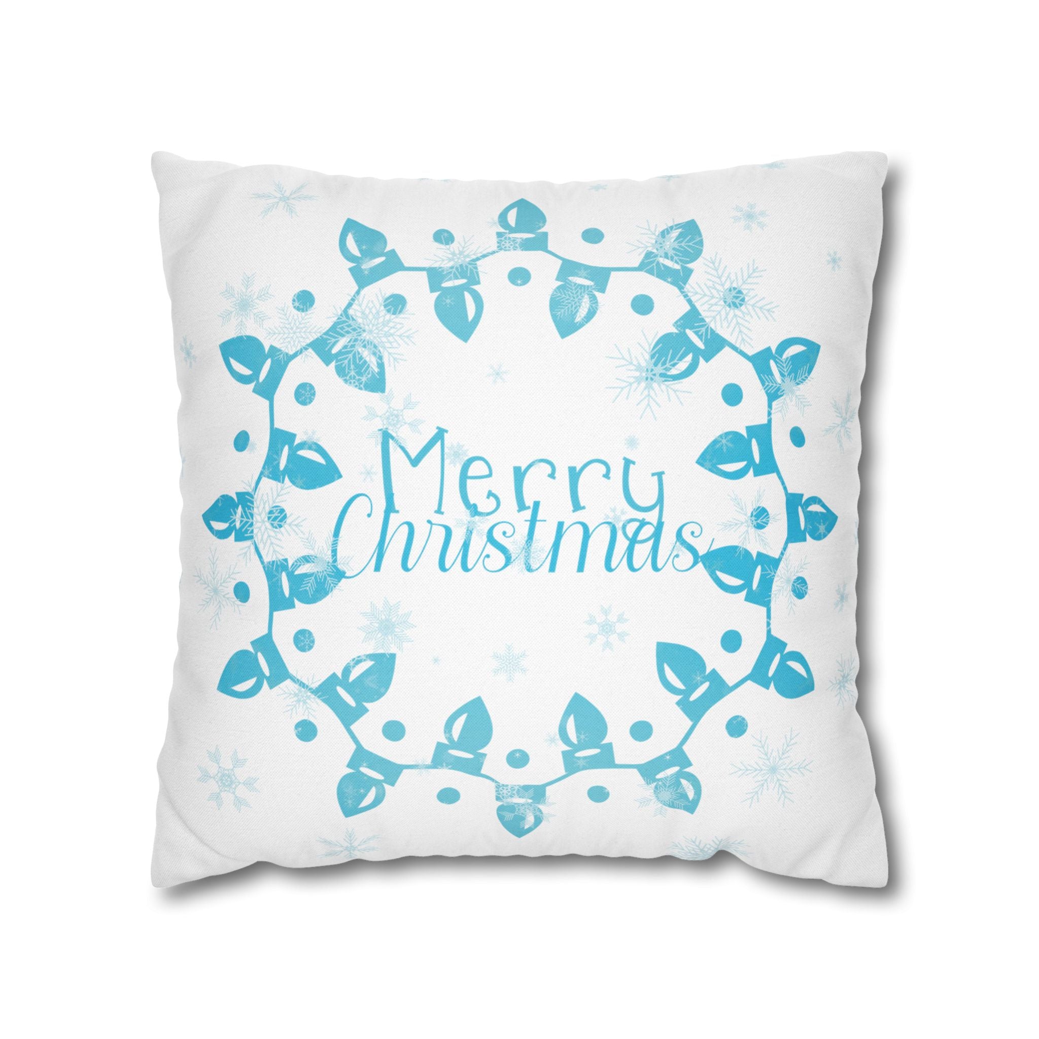 Merry Christmas Christmas Lights, Blue Lights, Throw Pillow Case