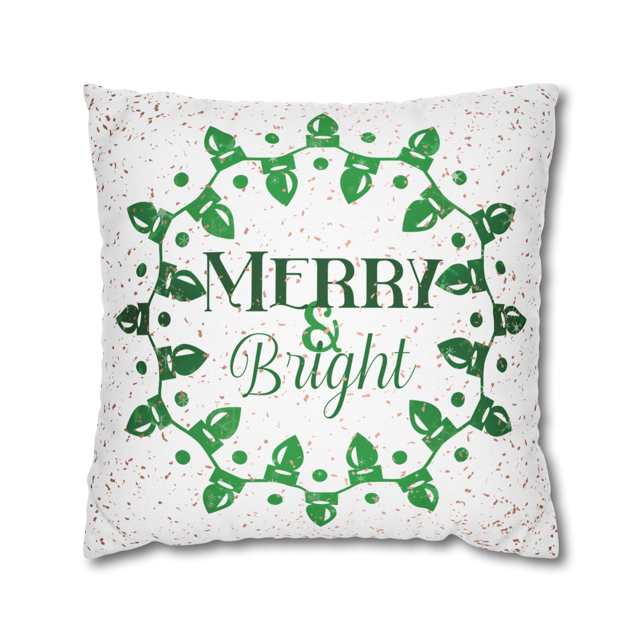 Merry & Bright Christmas Lights, Green Sparkle, Throw Pillow Case