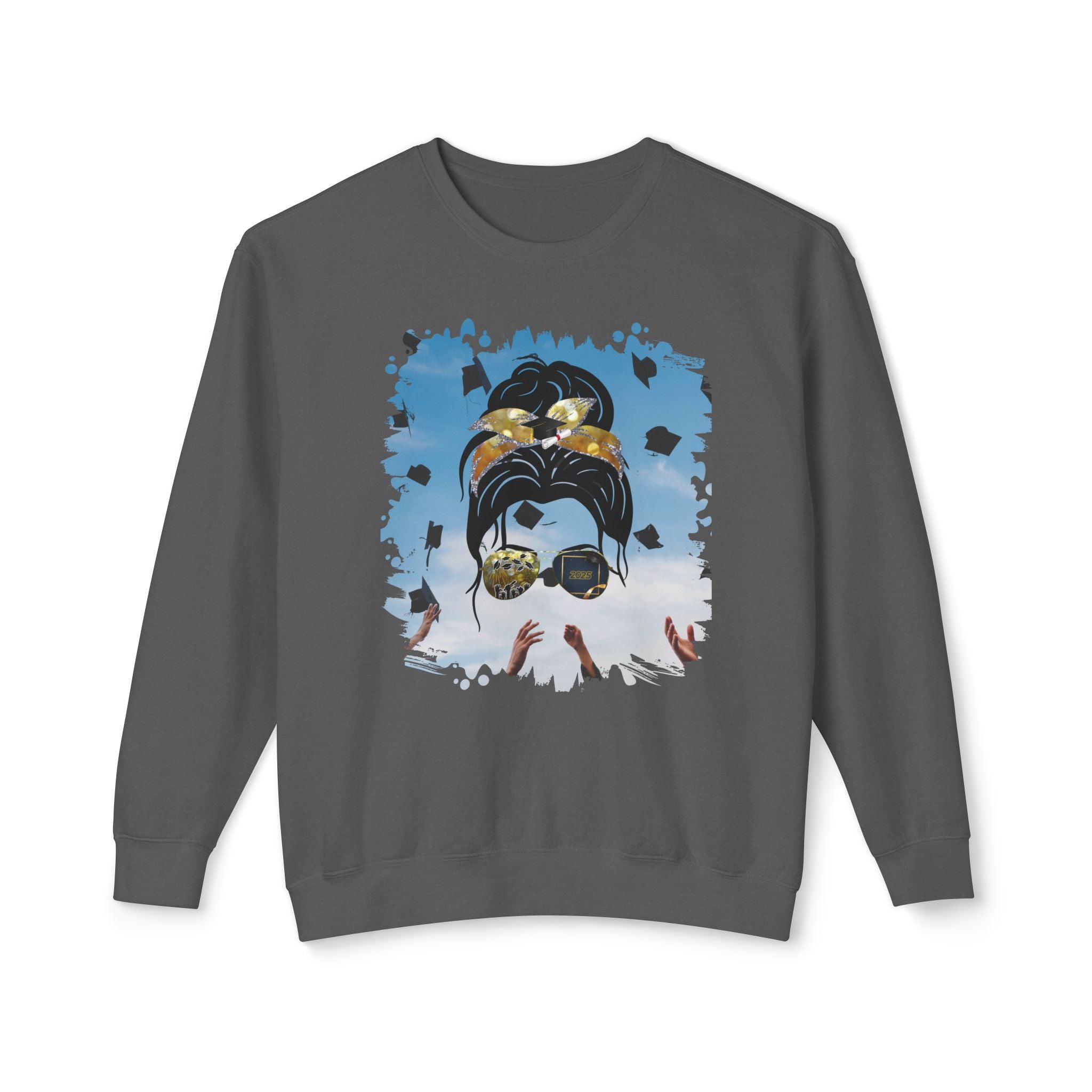 Celebration, Dark Hair Messy Bun, Unisex Lightweight Crewneck Sweatshirt