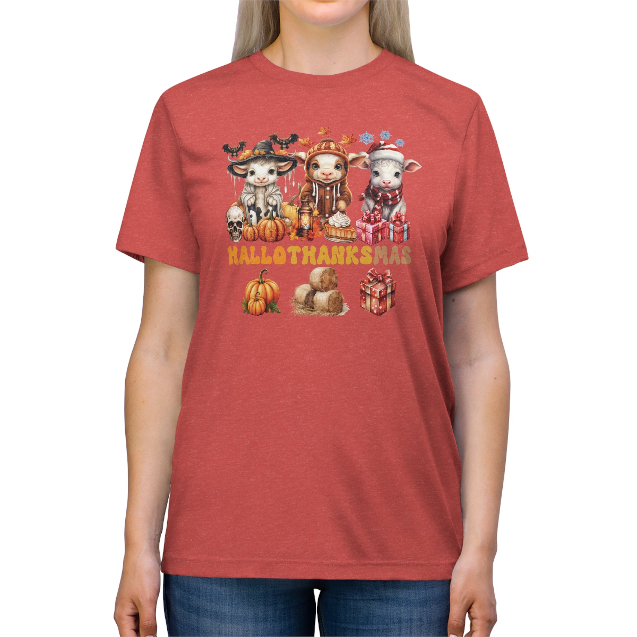 Spooky to Jolly - All-Season Celebration HalloThanksMas Tee (4), Unisex Triblend T-Shirt