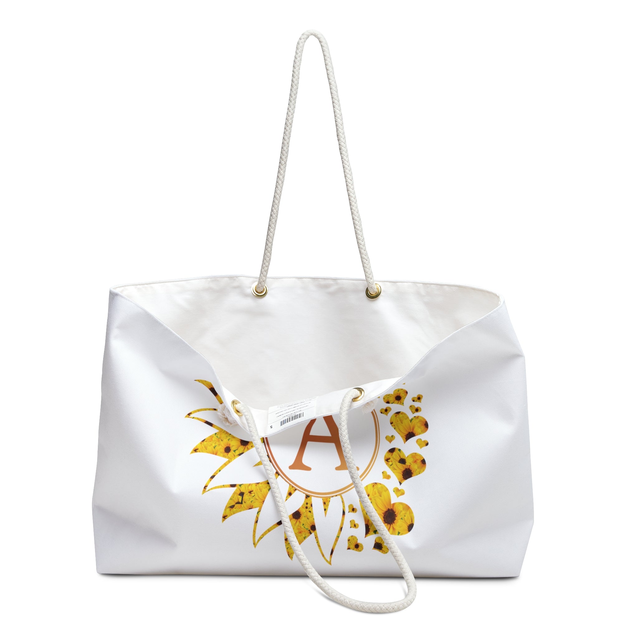 Flower & Hearts Personalized Monogram Weekender Bag, Sunflower All & Hearts