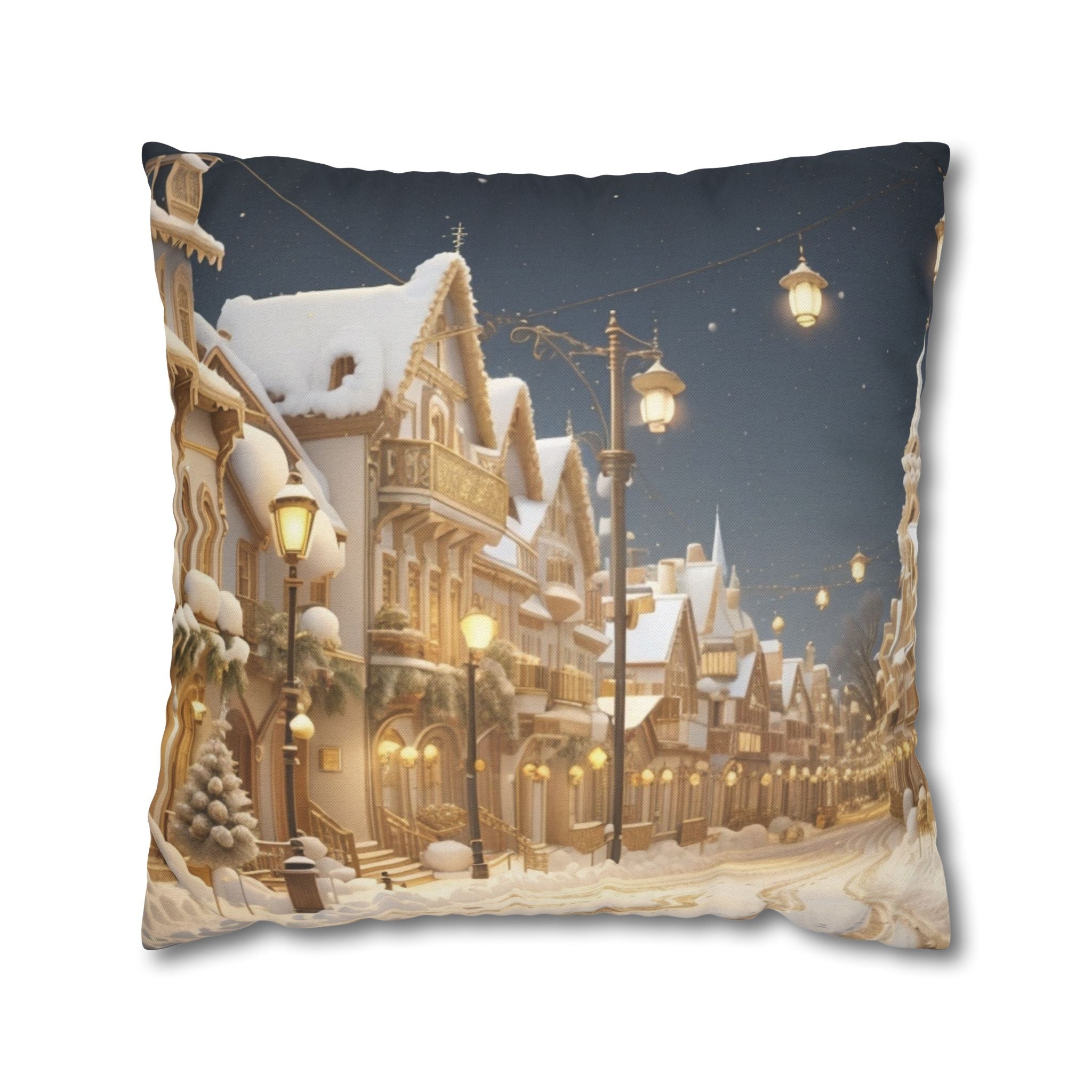 Vintage Winter Town, Throw Pillow Case