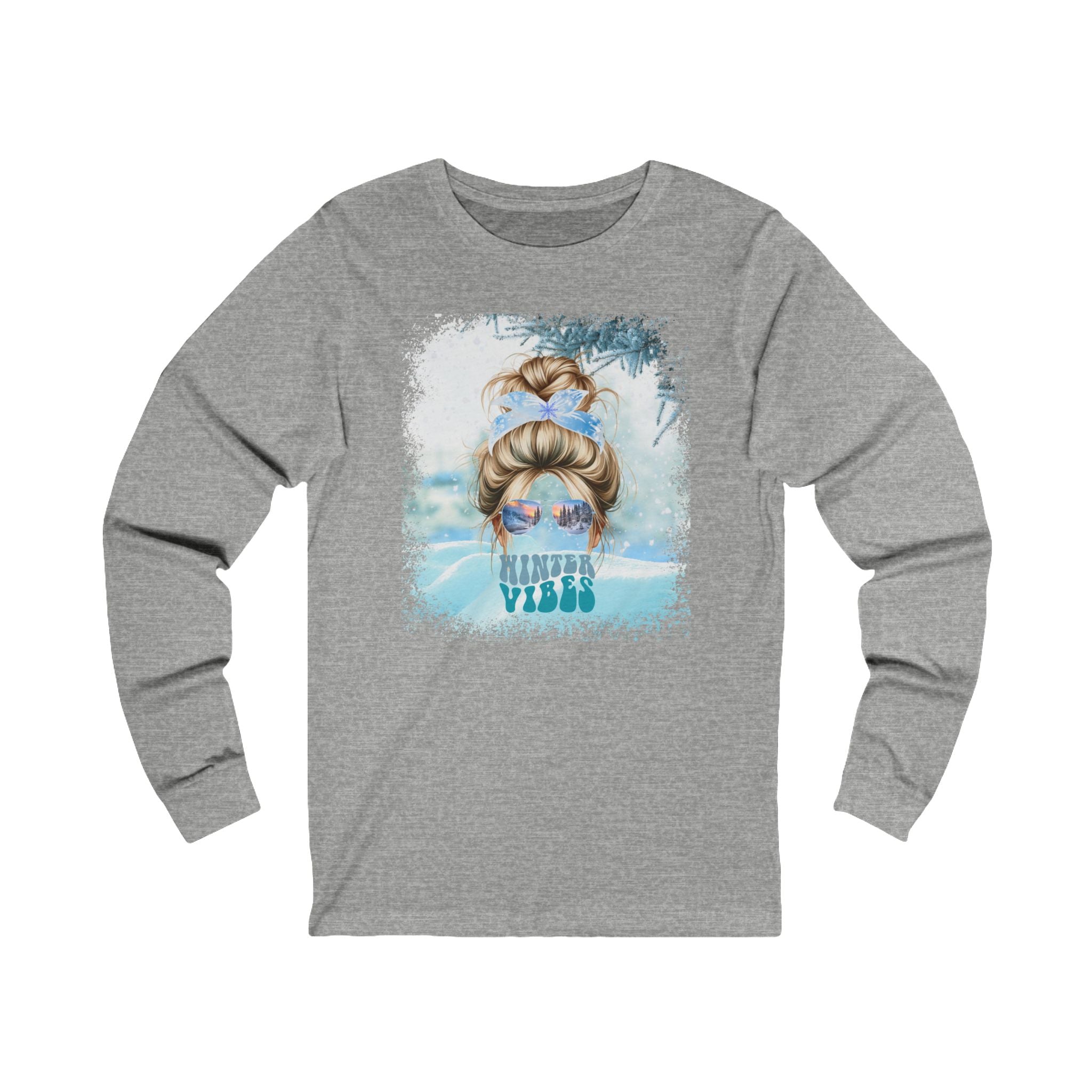 Winter Vibes Snow, Blond Hair Messy Bun, Unisex Jersey Long Sleeve Tee