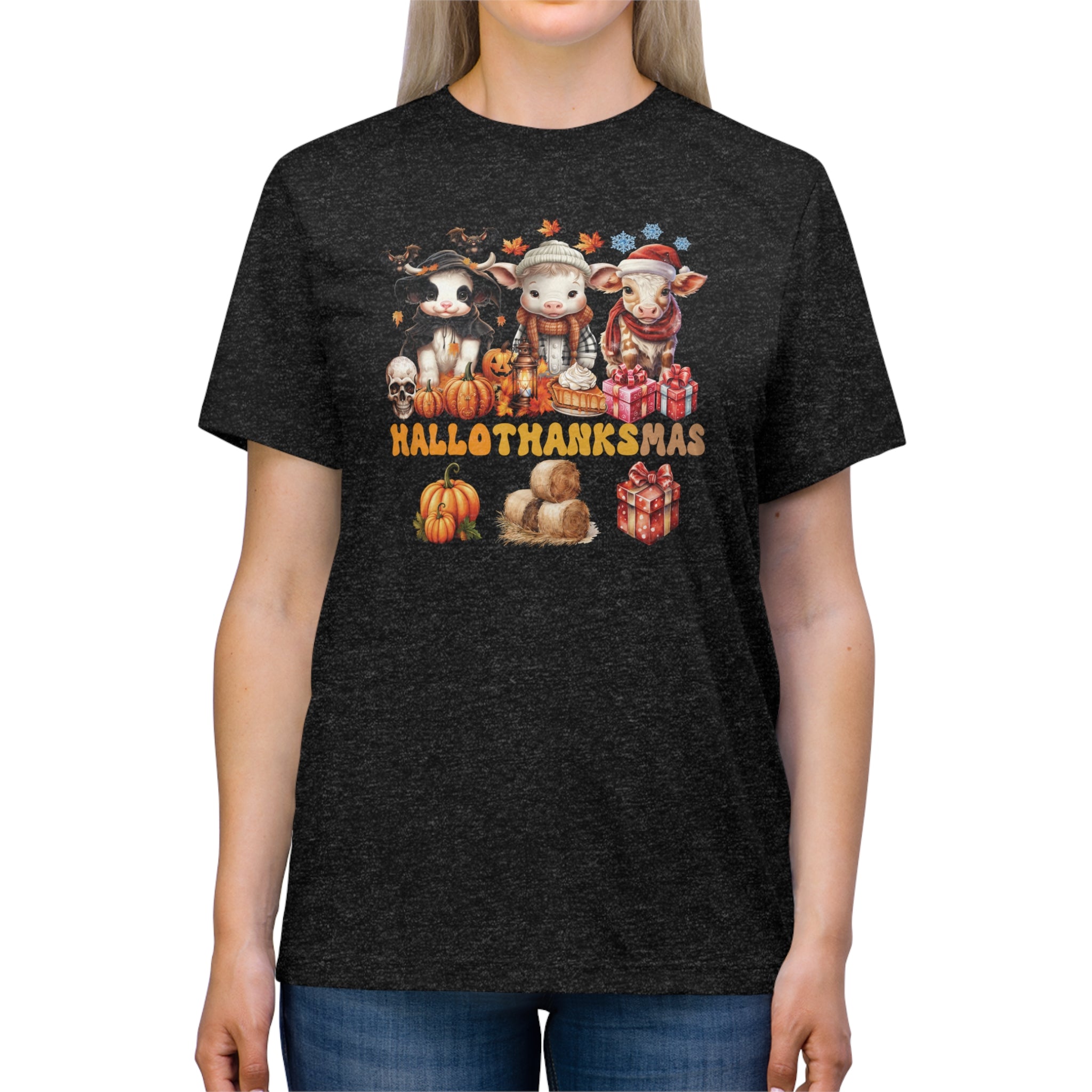 Spooky to Jolly - All-Season Celebration HalloThanksMas Tee (1), Unisex Triblend T-Shirt