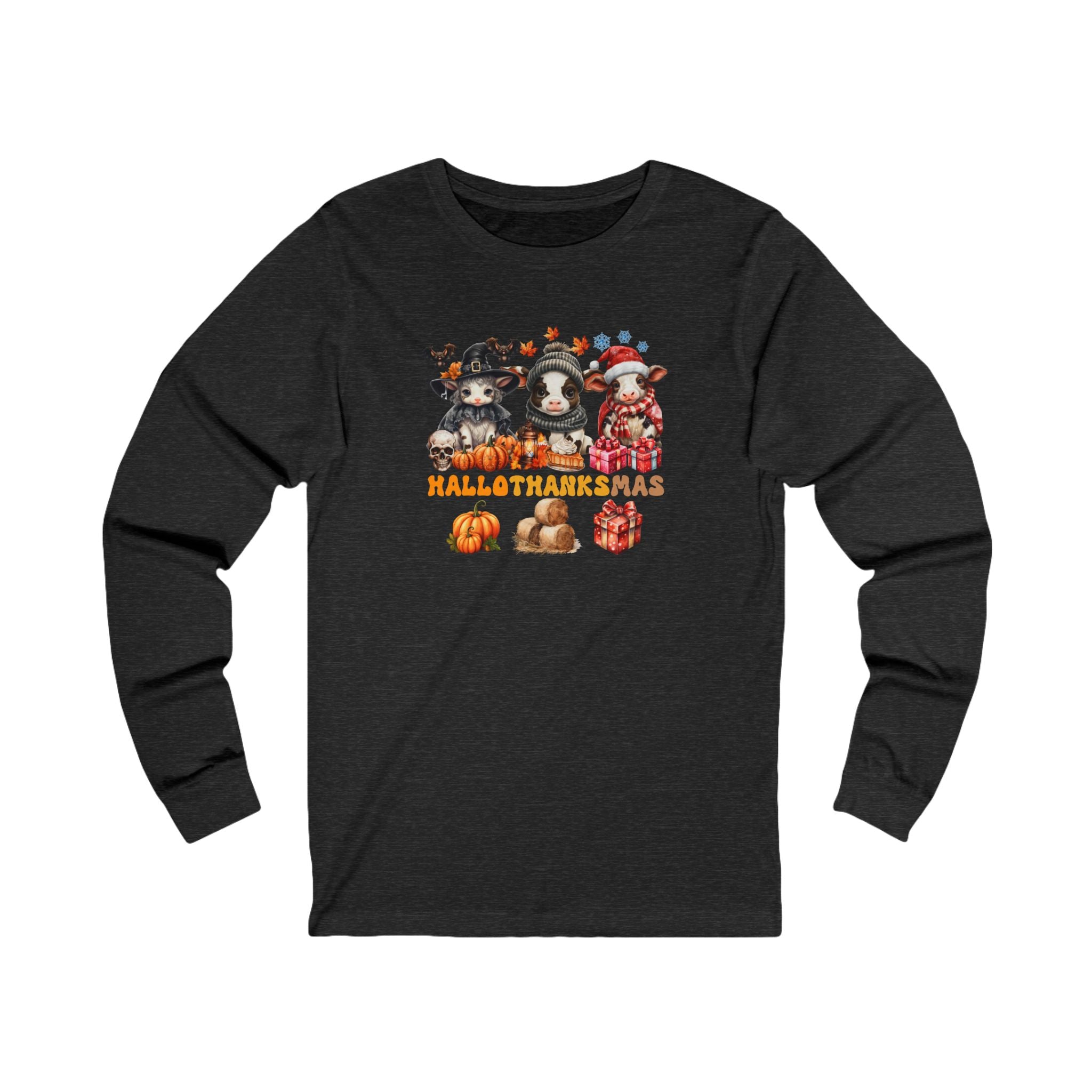 Spooky to Jolly - All-Season Celebration HalloThanksMas Tee (3), Unisex Jersey Long Sleeve Tee