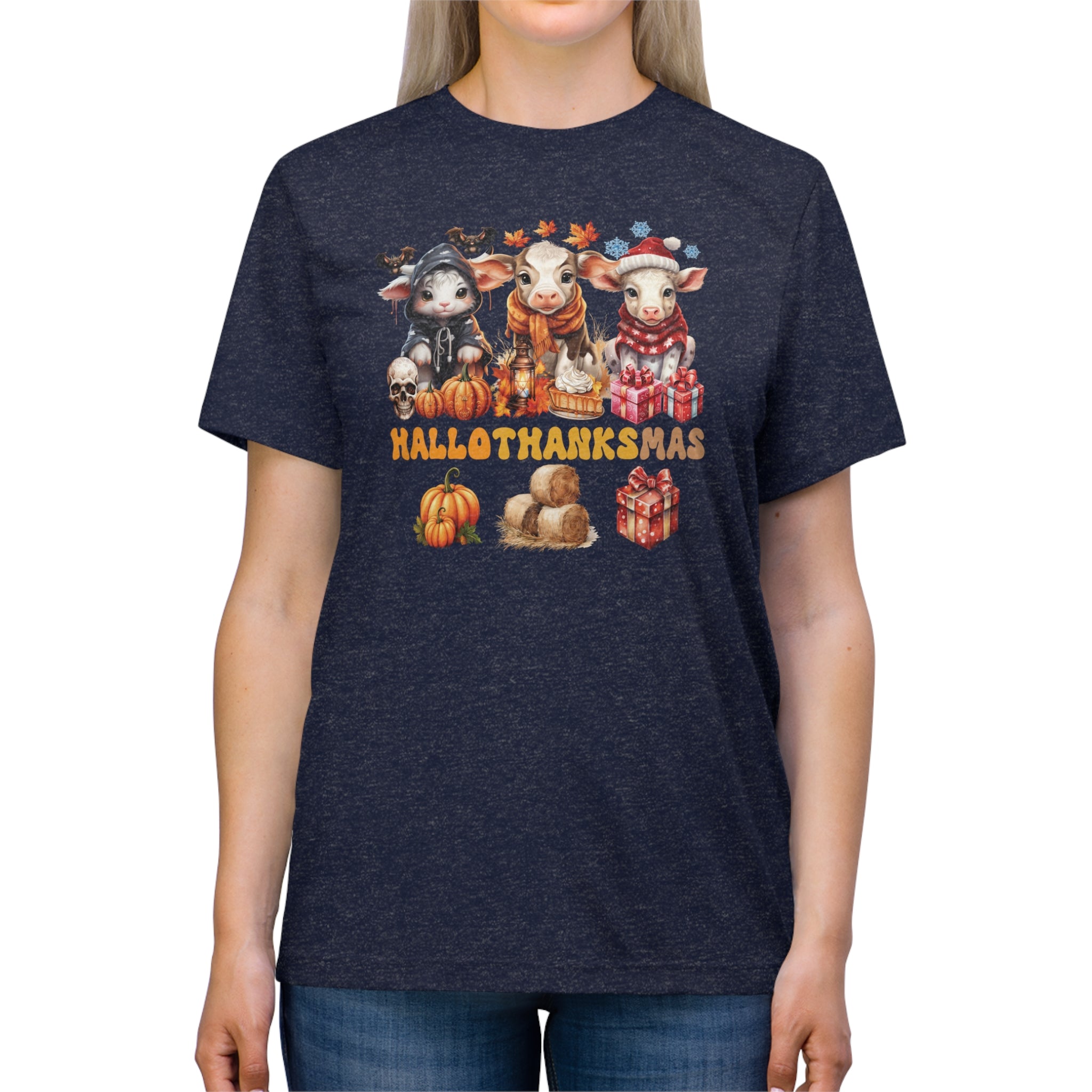 Spooky to Jolly - All-Season Celebration HalloThanksMas Tee (5), Unisex Triblend T-Shirt