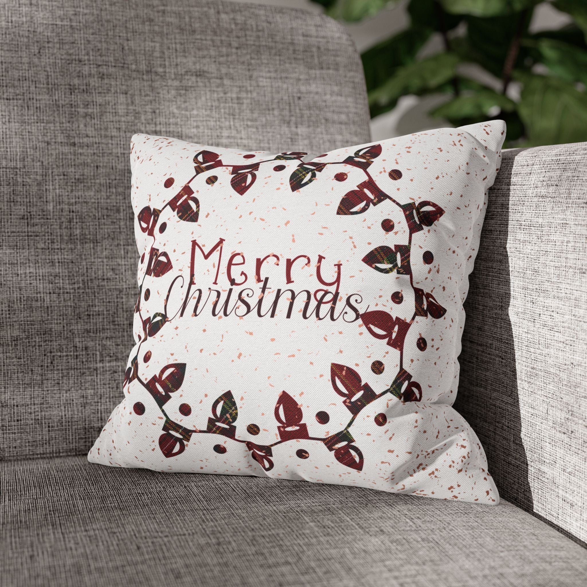 Merry Christmas Christmas Lights, Plaid Red, Throw Pillow Case