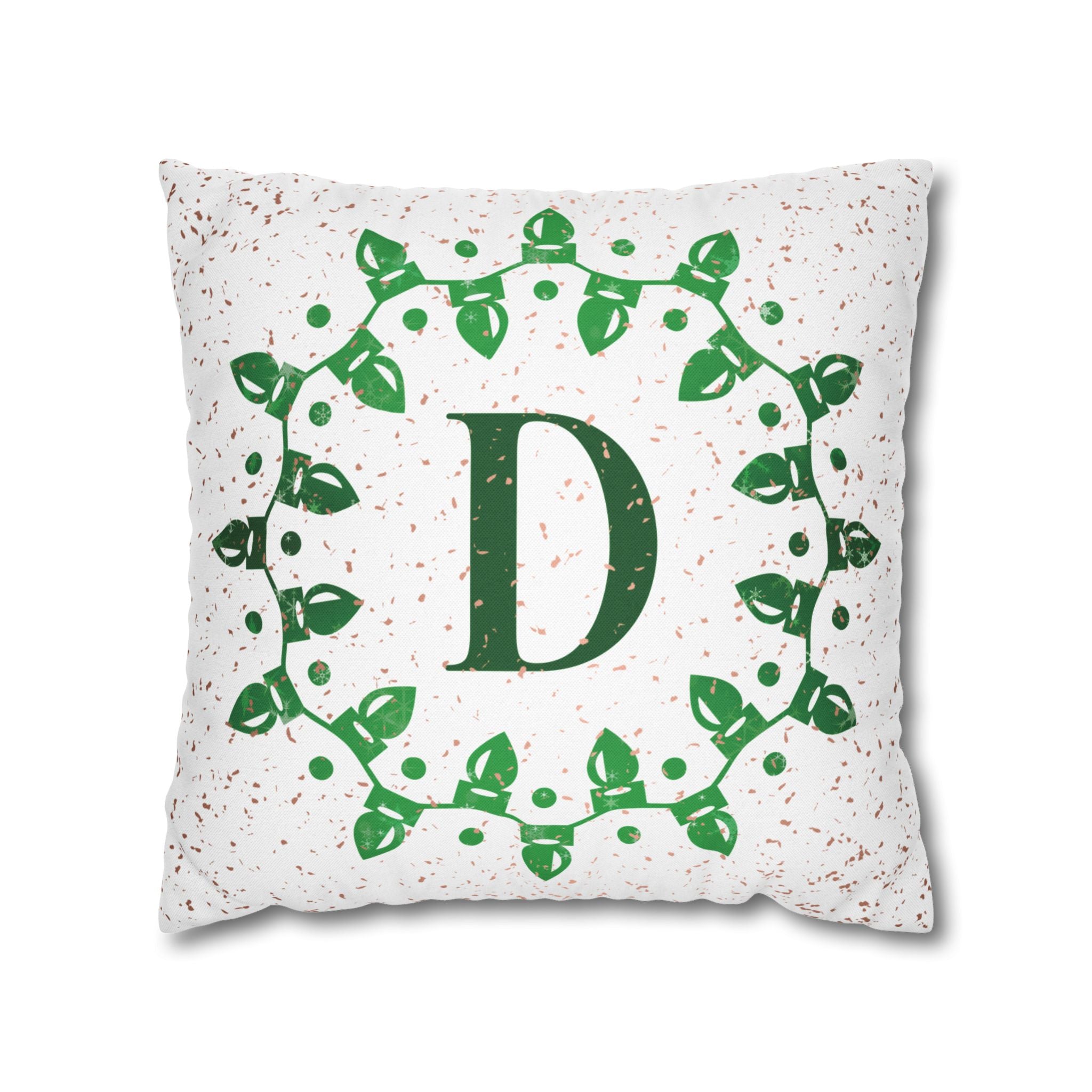 Monogram Christmas Lights, Personalized Monogram, Green Sparkle, Throw Pillow Case