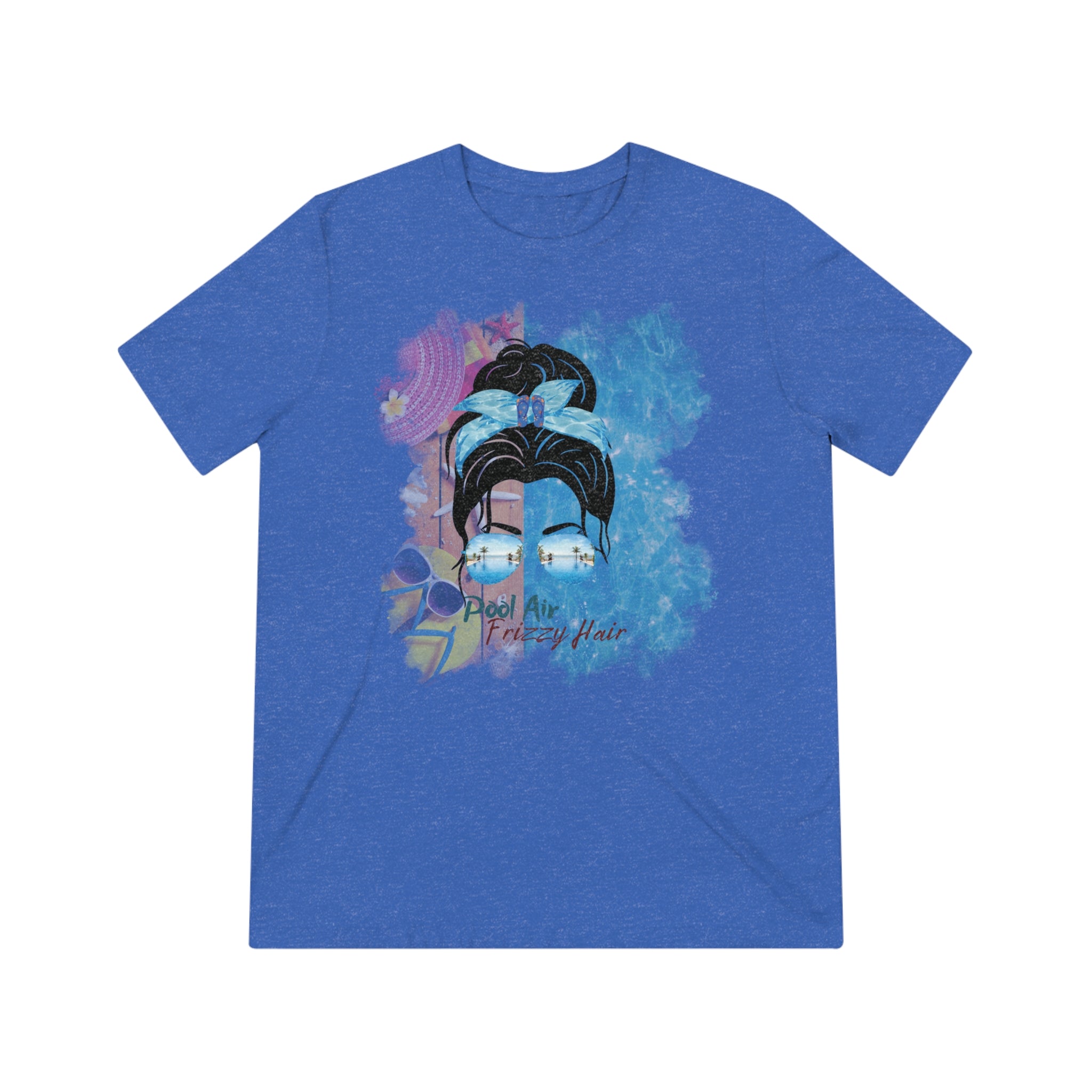 Pool Air Frizzy Hair, Black Hair Messy Bun, Pool Scene, Unisex Triblend T-Shirt