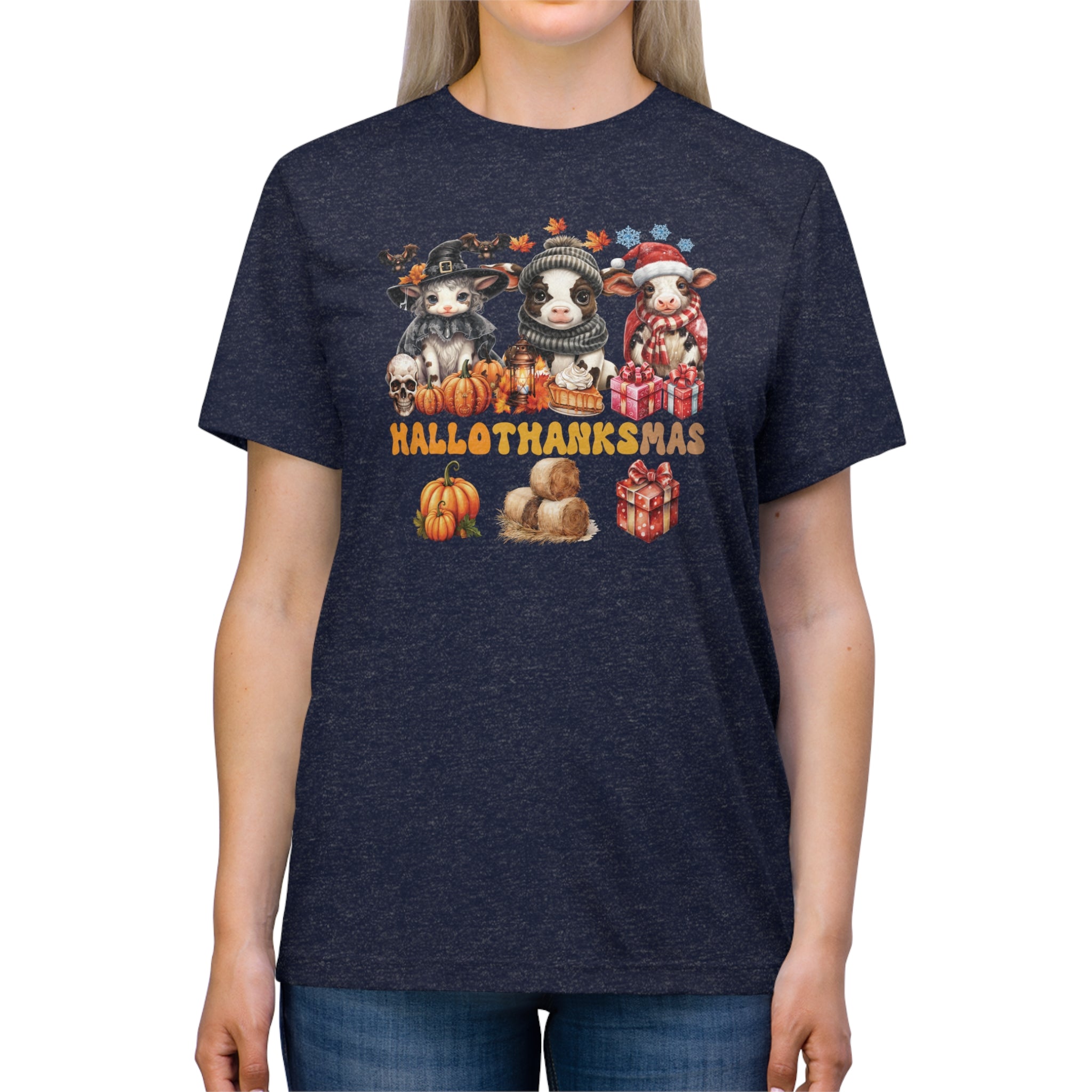 Spooky to Jolly - All-Season Celebration HalloThanksMas Tee (3), Unisex Triblend T-Shirt