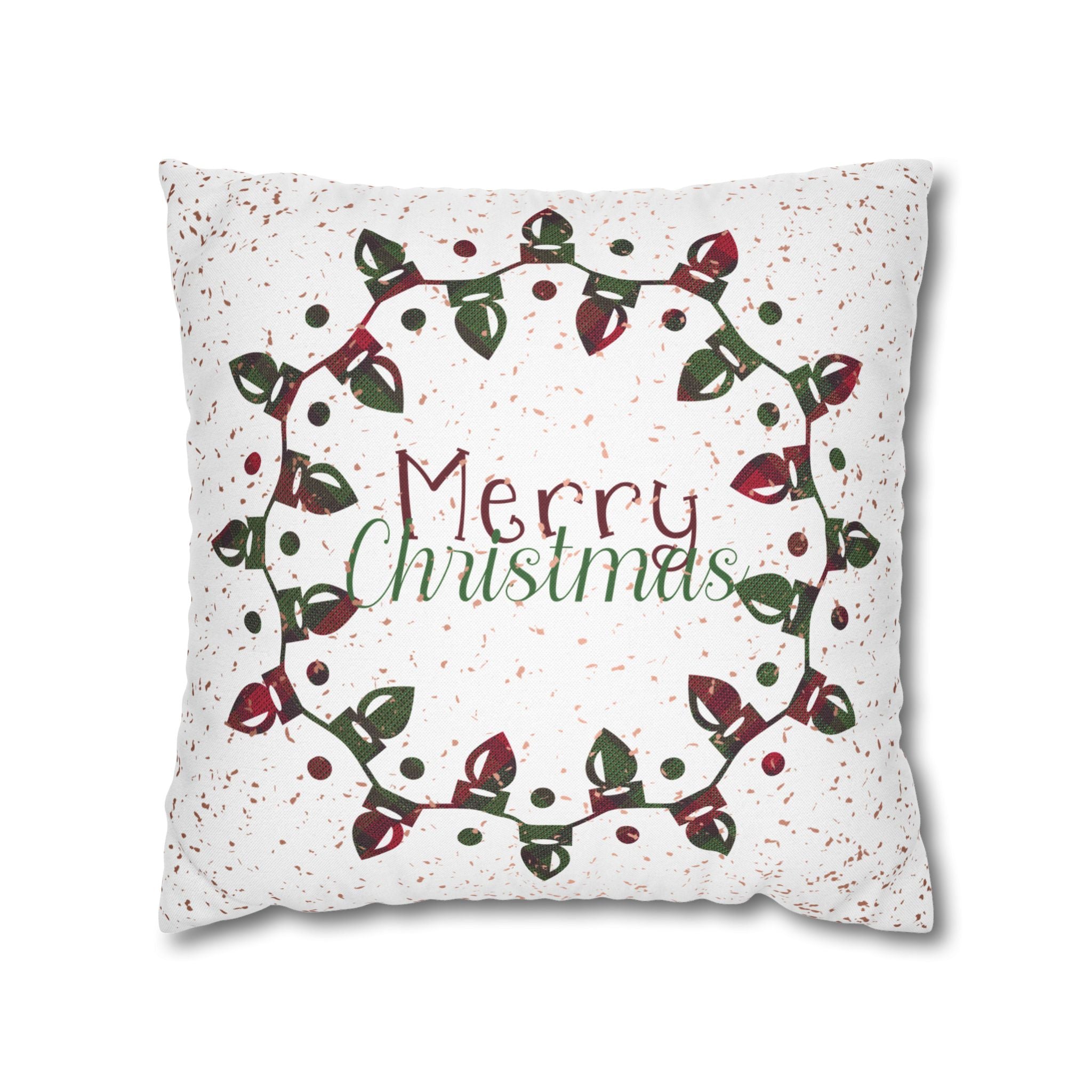 Merry Christmas Christmas Lights, Plaid Green, Throw Pillow Case