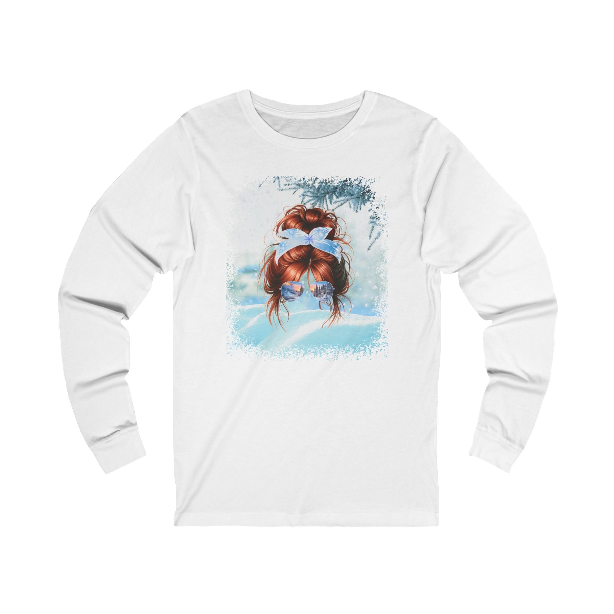 Snow, Red Hair Messy Bun, Unisex Jersey Long Sleeve Tee