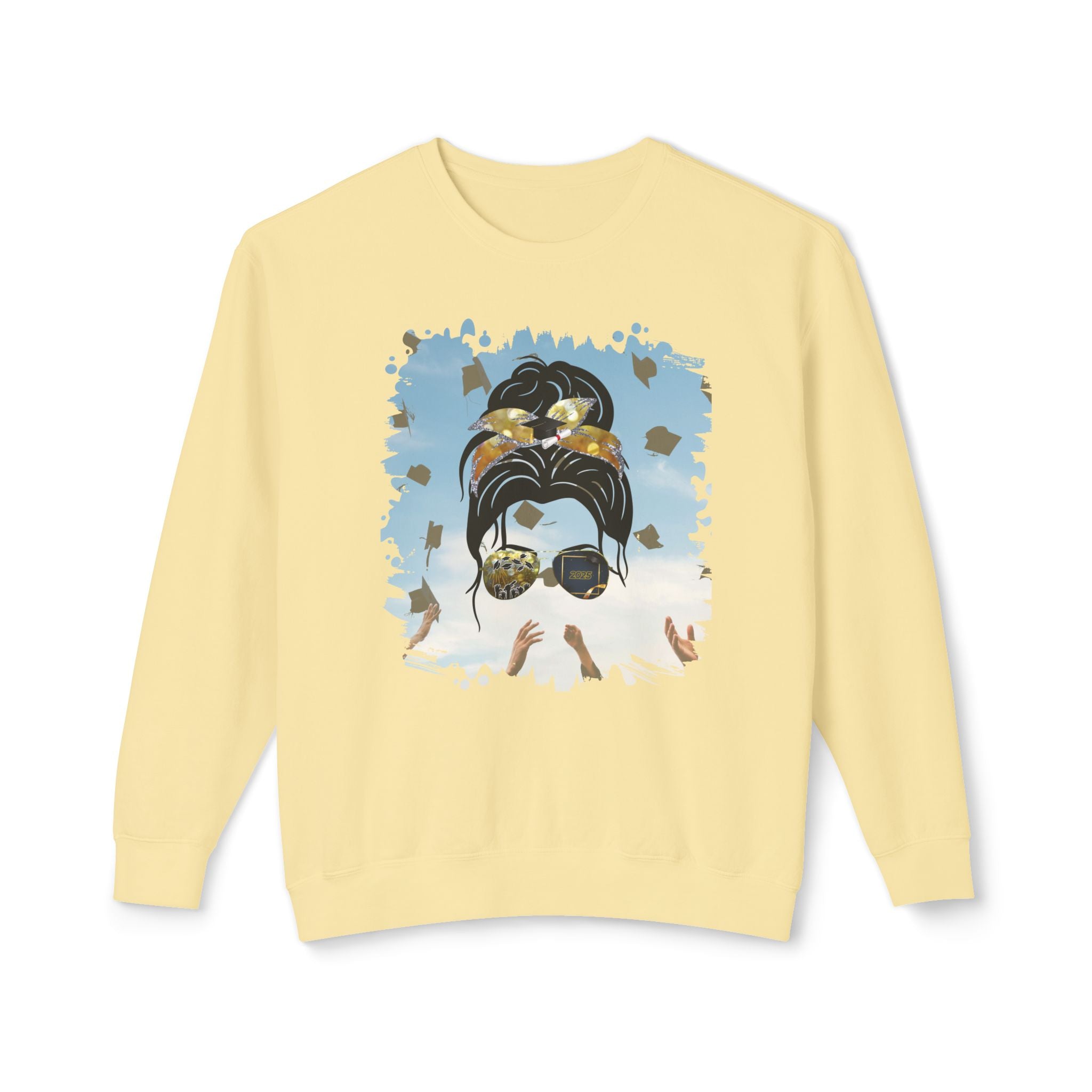 Celebration, Dark Hair Messy Bun, Unisex Lightweight Crewneck Sweatshirt