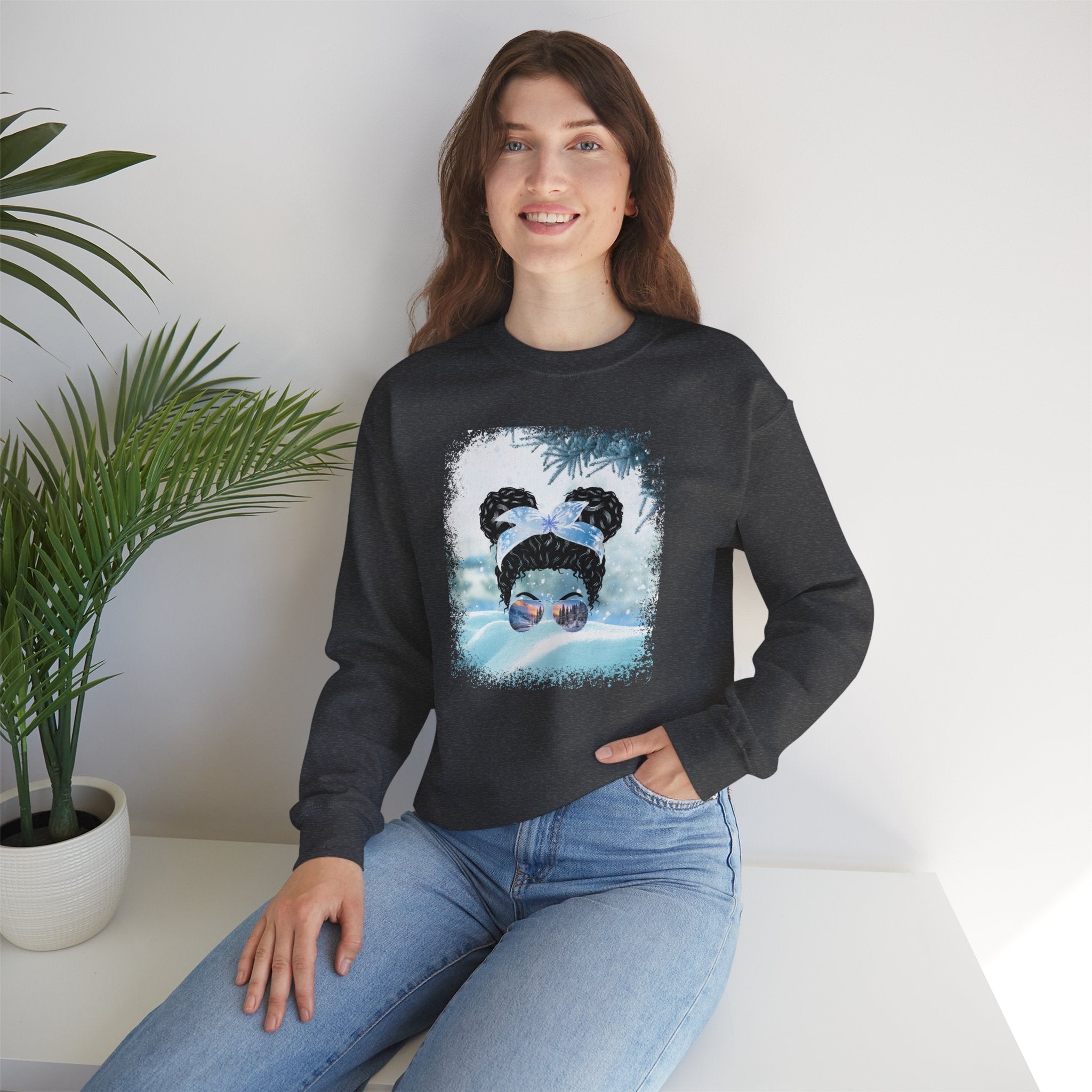 Snow, Black Hair Messy Bun, Unisex Heavy Blend™ Crewneck Sweatshirt