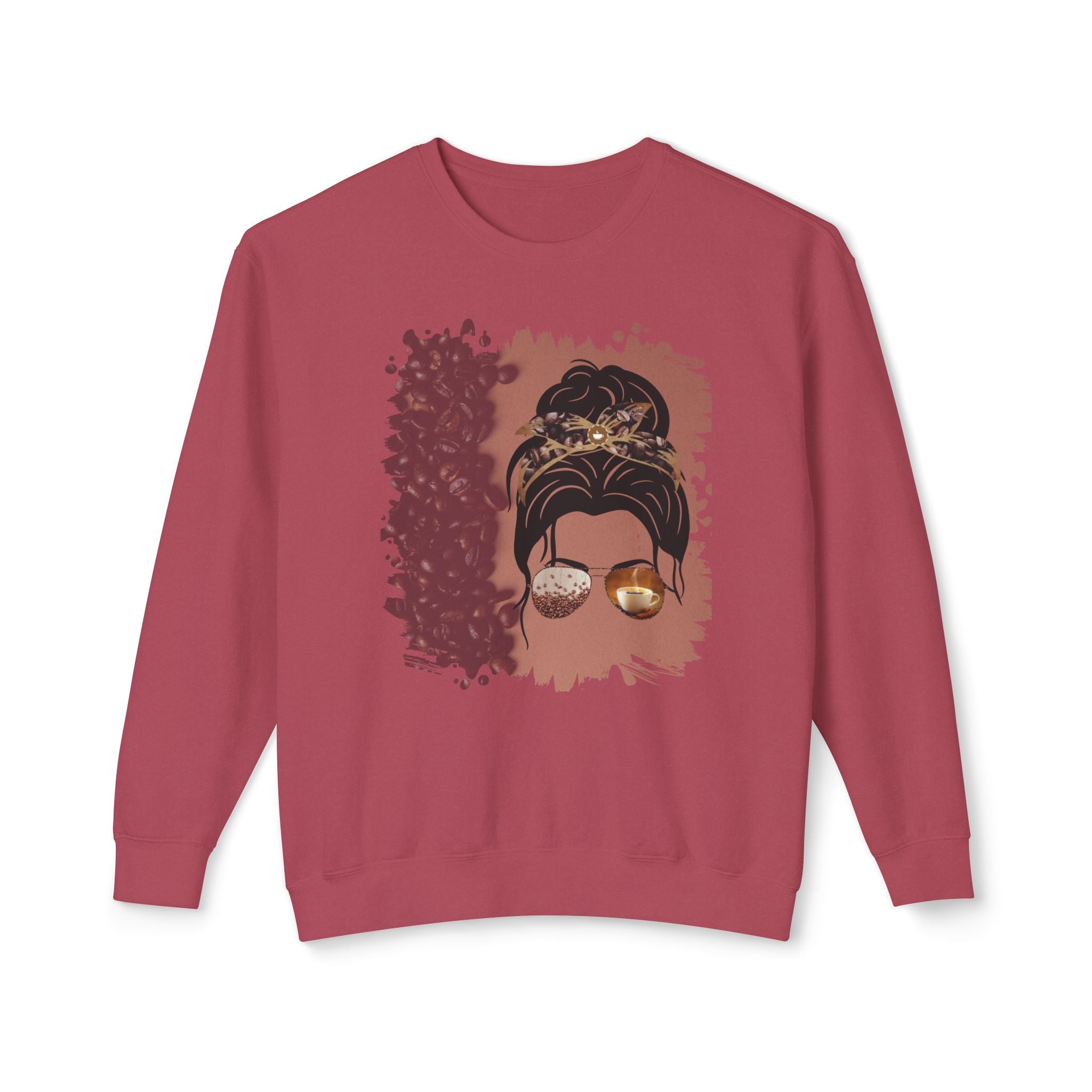 Coffee Beans Shade, Dark Hair Messy Bun, Unisex Lightweight Crewneck Sweatshirt