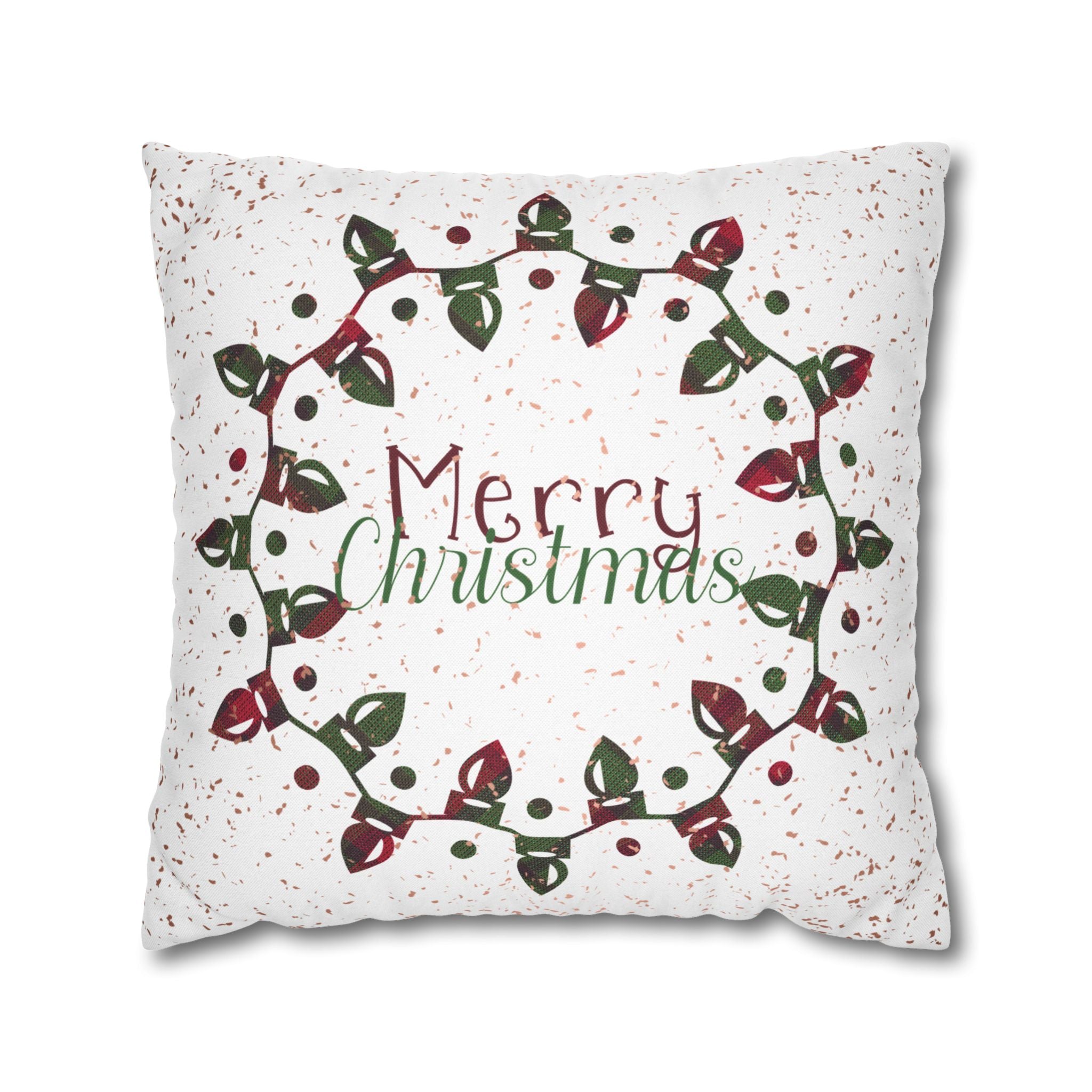 Merry Christmas Christmas Lights, Plaid Green, Throw Pillow Case