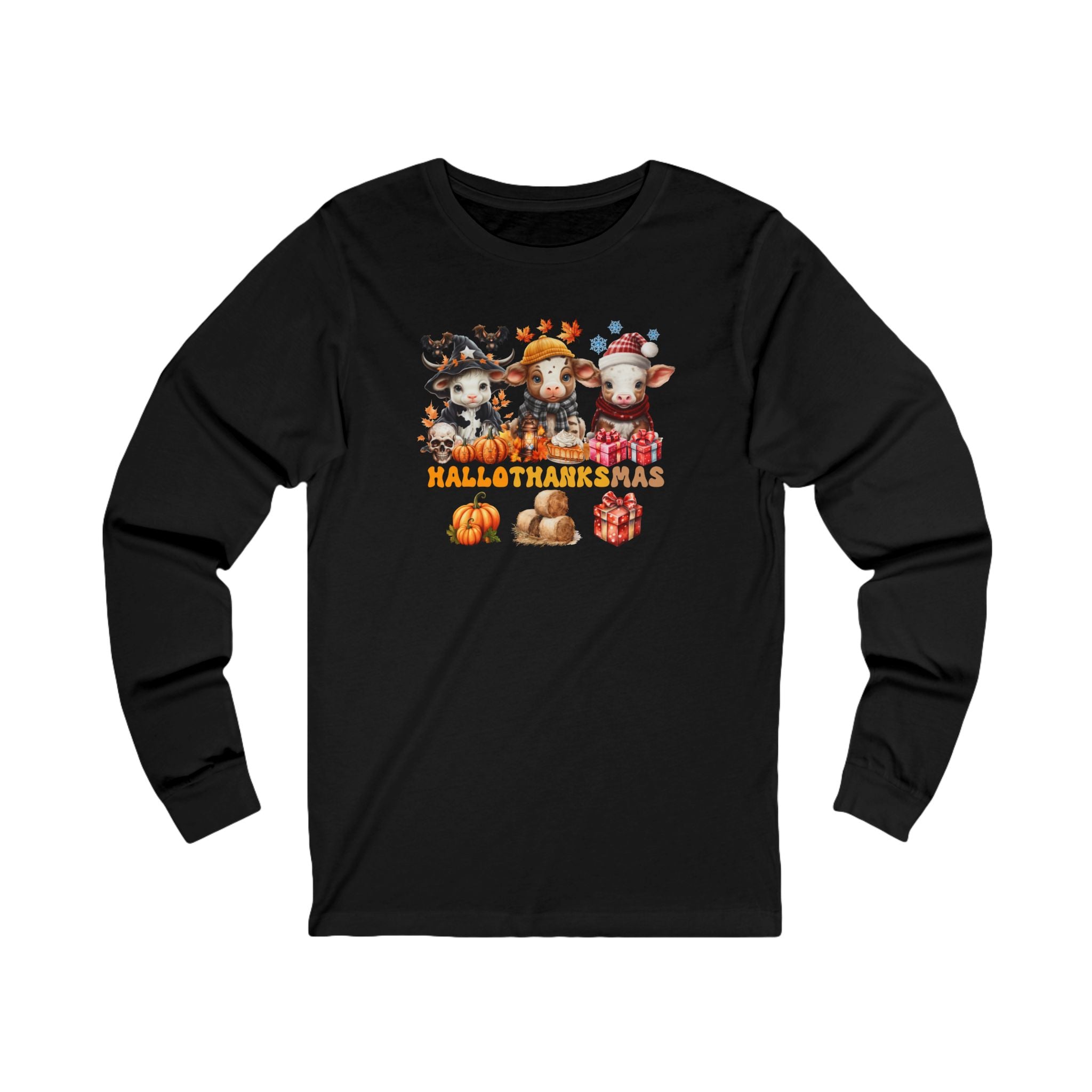 Spooky to Jolly - All-Season Celebration HalloThanksMas Tee (2), Unisex Jersey Long Sleeve Tee