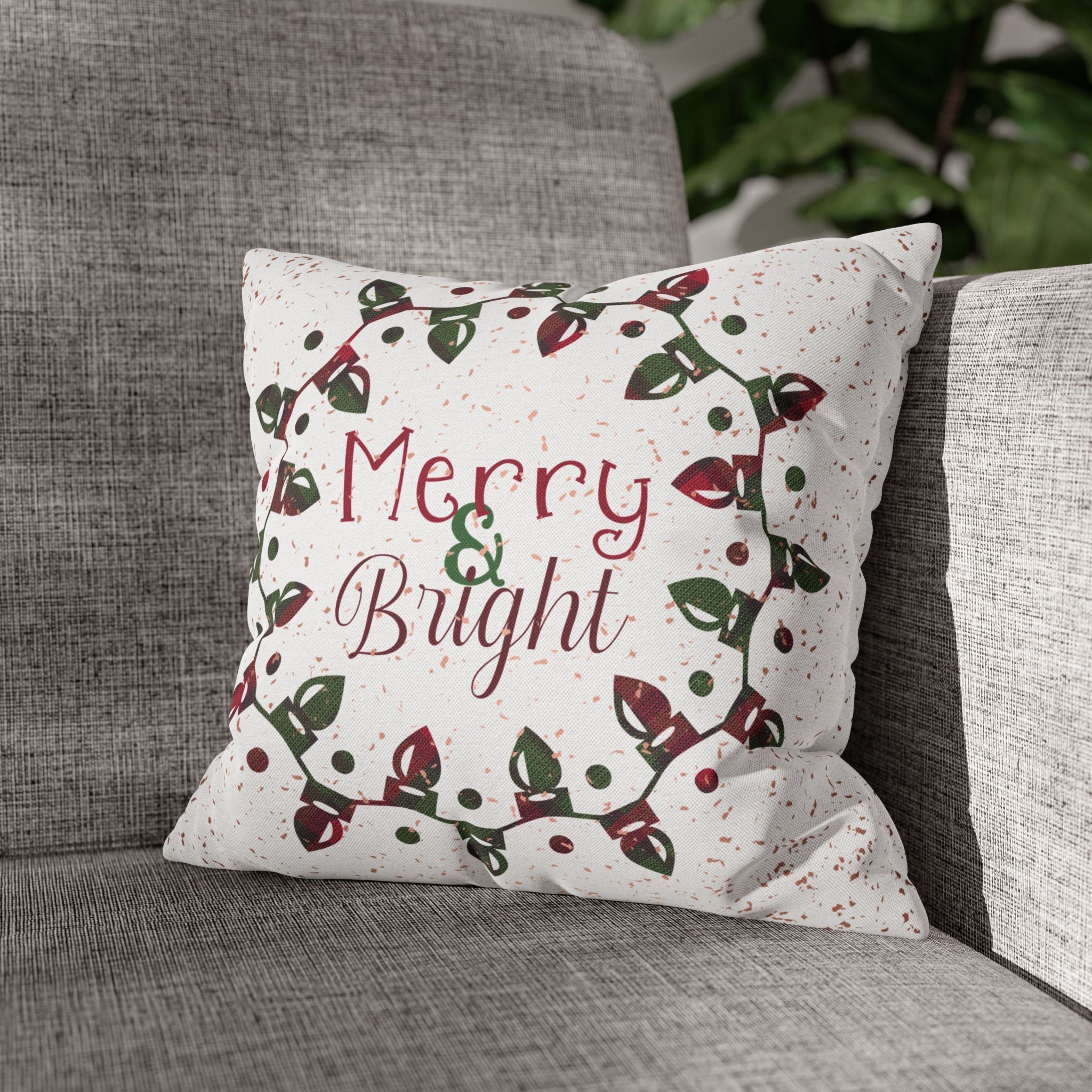 Merry & Bright Christmas Lights, Plaid Green, Throw Pillow Case