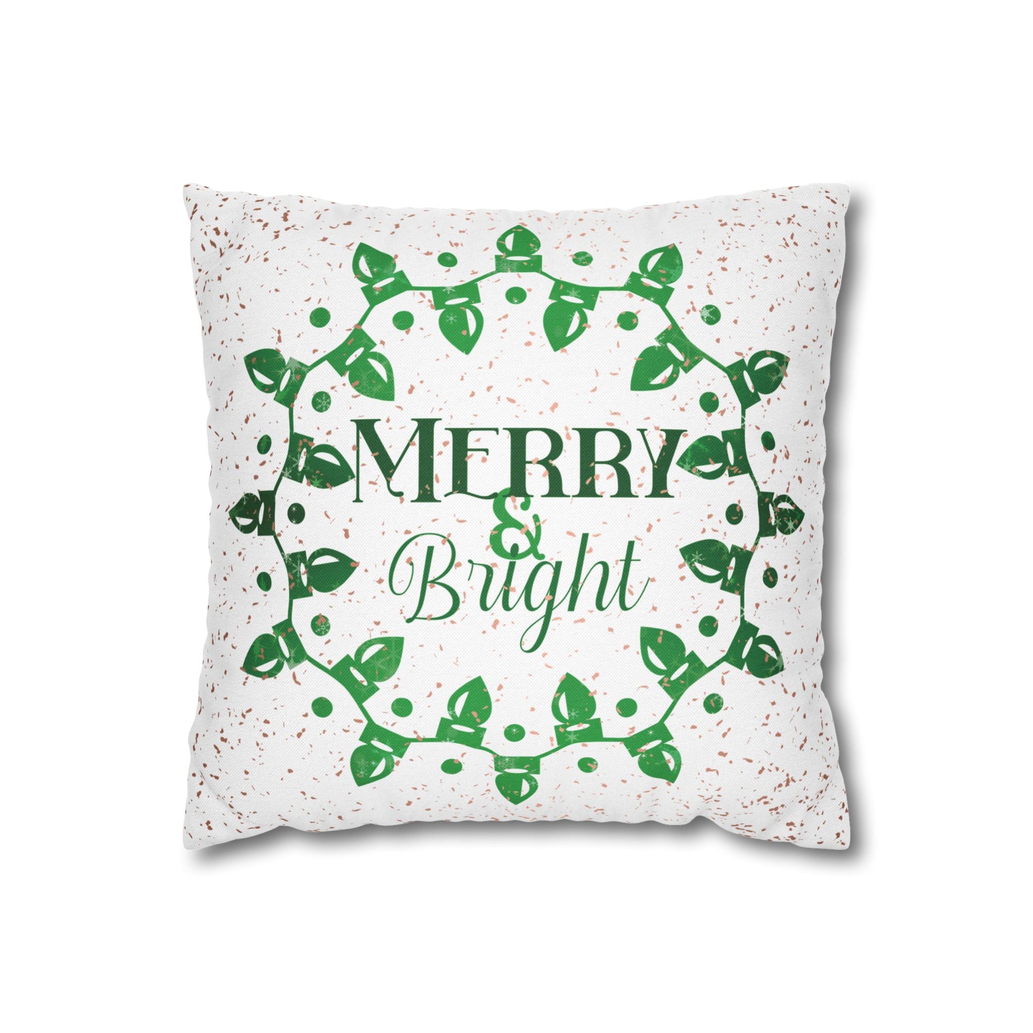 Merry & Bright Christmas Lights, Green Sparkle, Throw Pillow Case