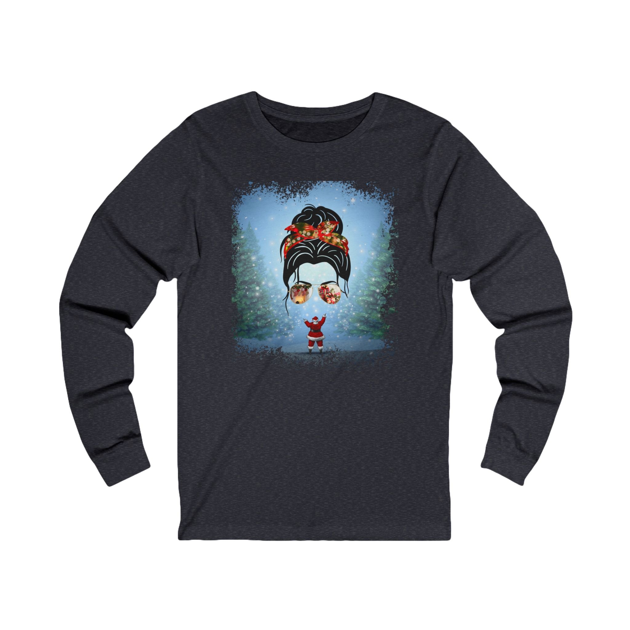 Santa, Dark Hair Messy Bun, Unisex Jersey Long Sleeve Tee