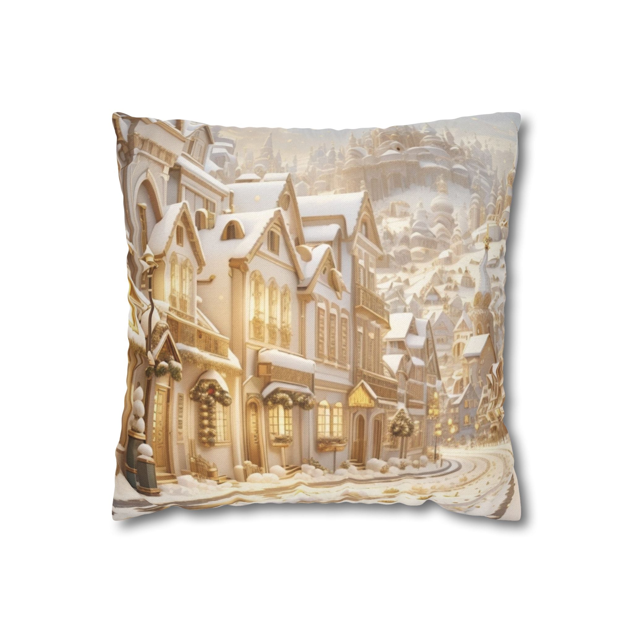 Vintage Winter Town, Throw Pillow Case