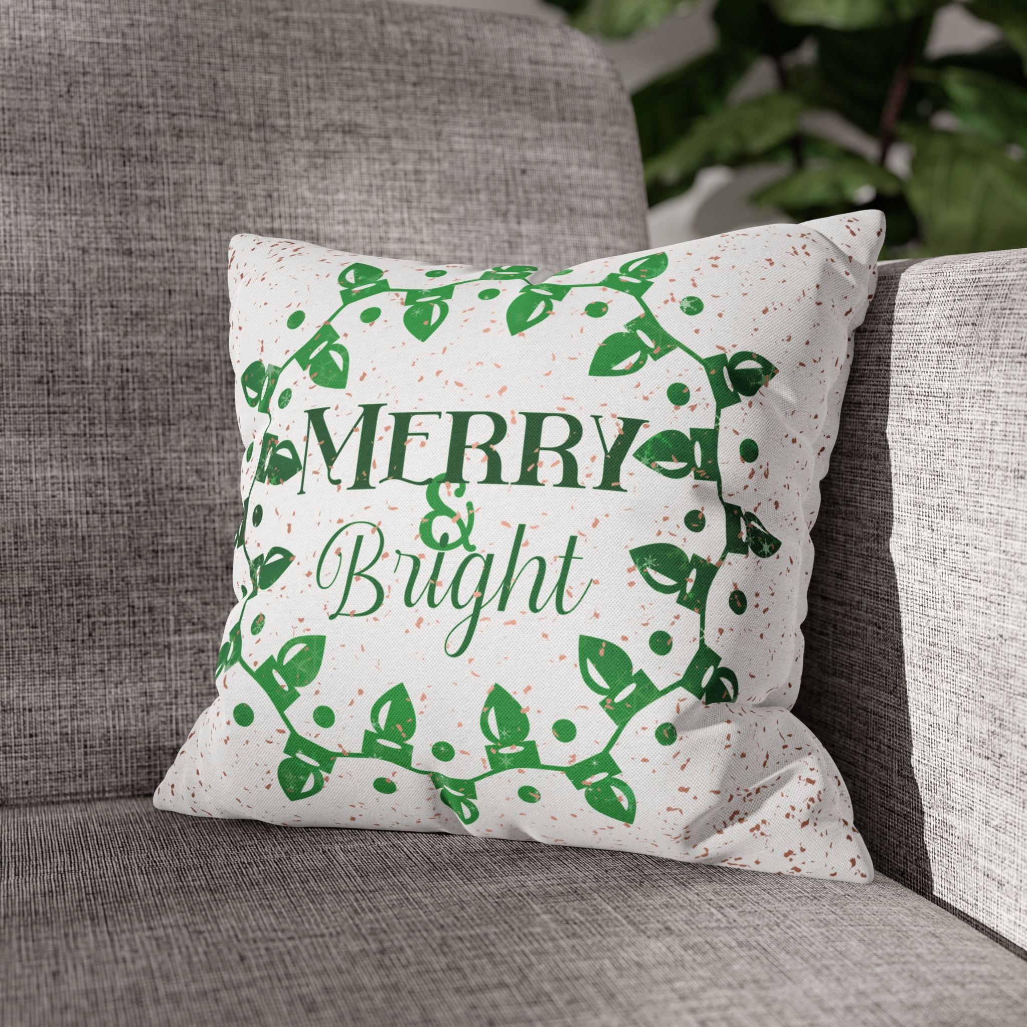 Merry & Bright Christmas Lights, Green Sparkle, Throw Pillow Case