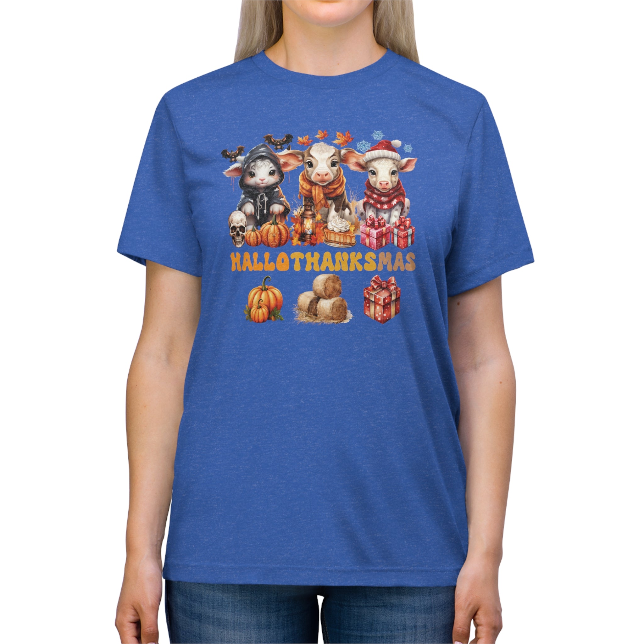 Spooky to Jolly - All-Season Celebration HalloThanksMas Tee (5), Unisex Triblend T-Shirt