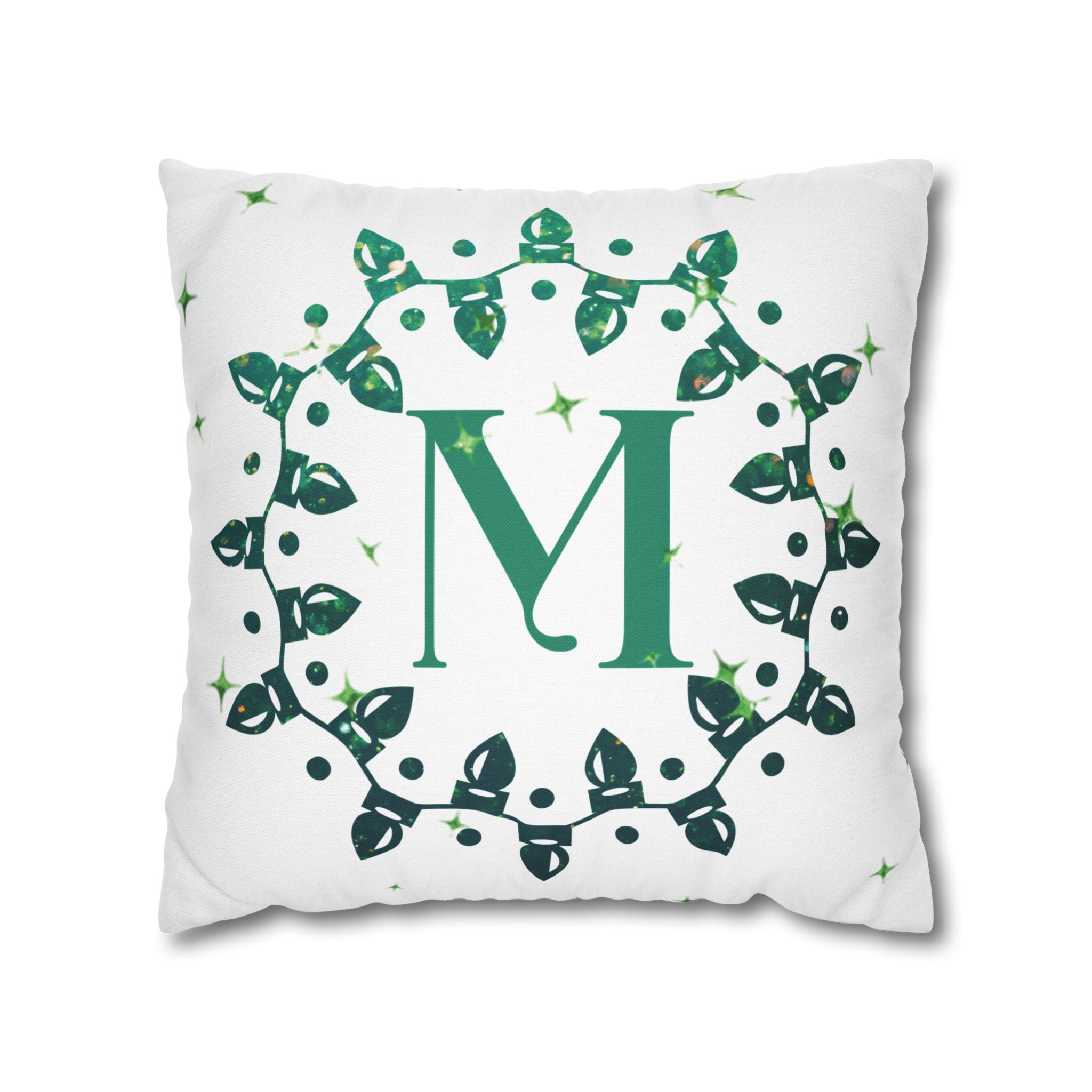 Monogram Christmas Lights, Personalized Monogram, Green Lights, Throw Pillow Case