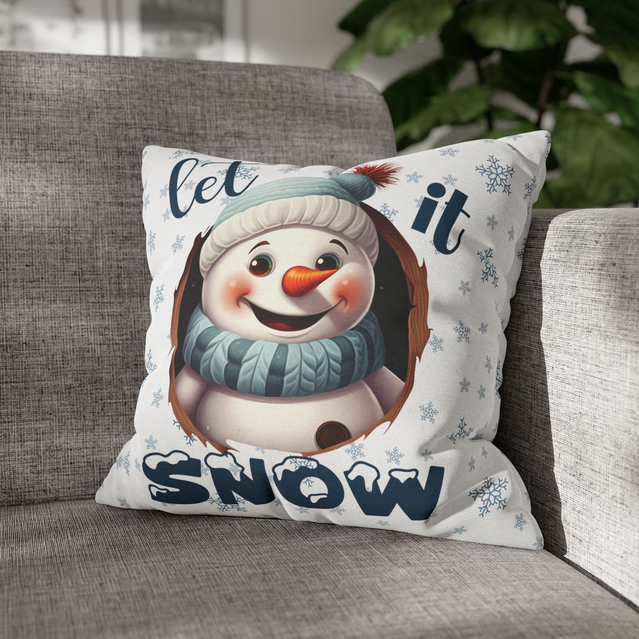 Winter Throw Pillow Cover, Throw Pillow Case, Winter Theme, Snowman, Let it Snow, Square Pillow Case, Snowman 1