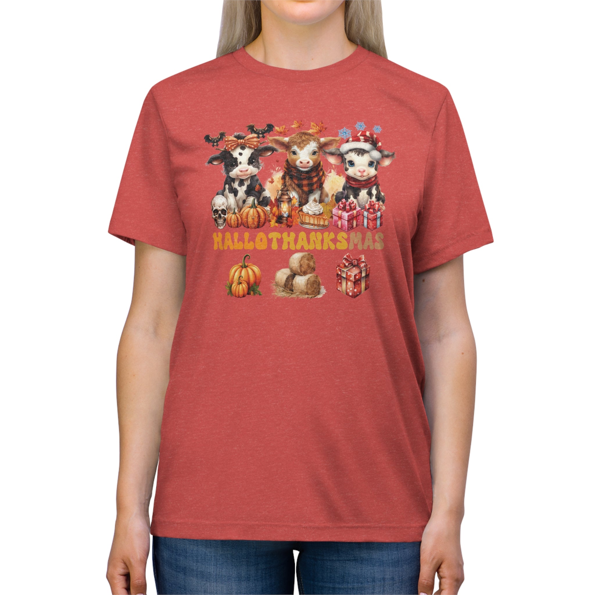 Spooky to Jolly - All-Season Celebration HalloThanksMas Tee (6), Unisex Triblend T-Shirt