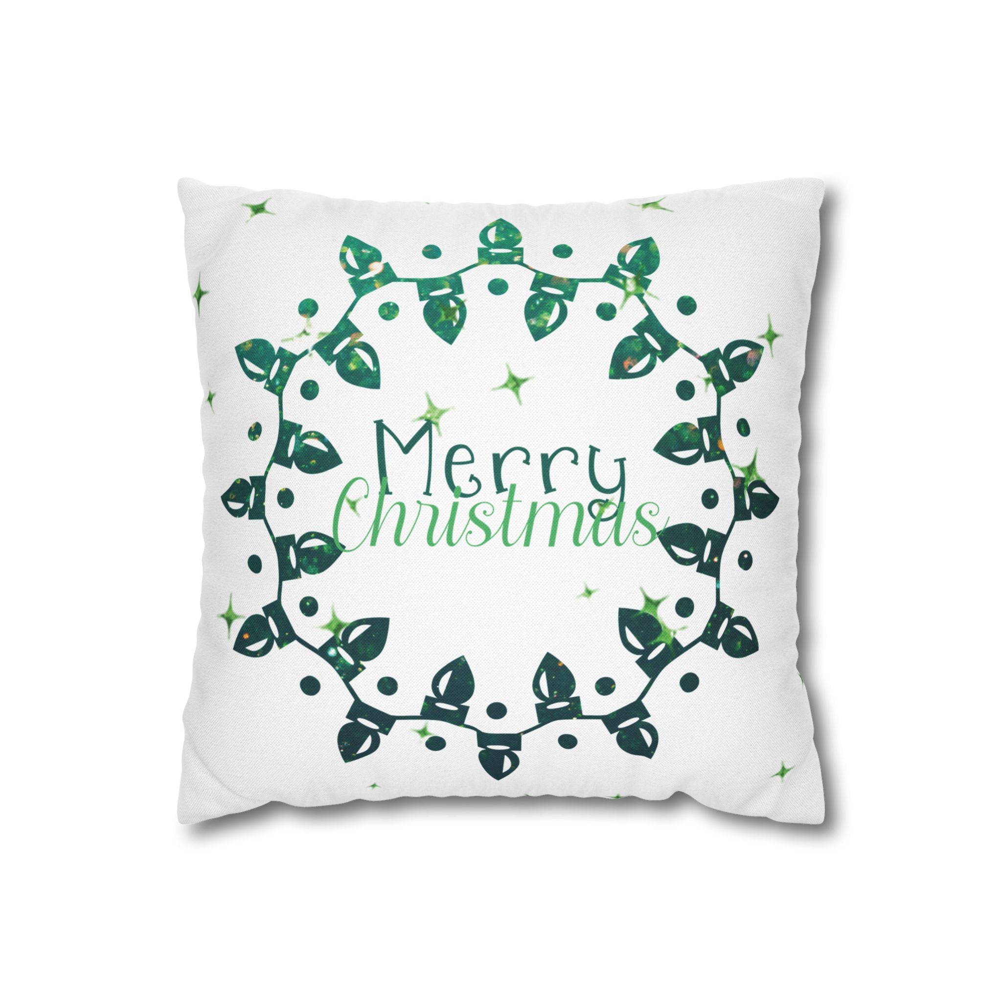 Merry Christmas Christmas Lights, Green Lights, Throw Pillow Case