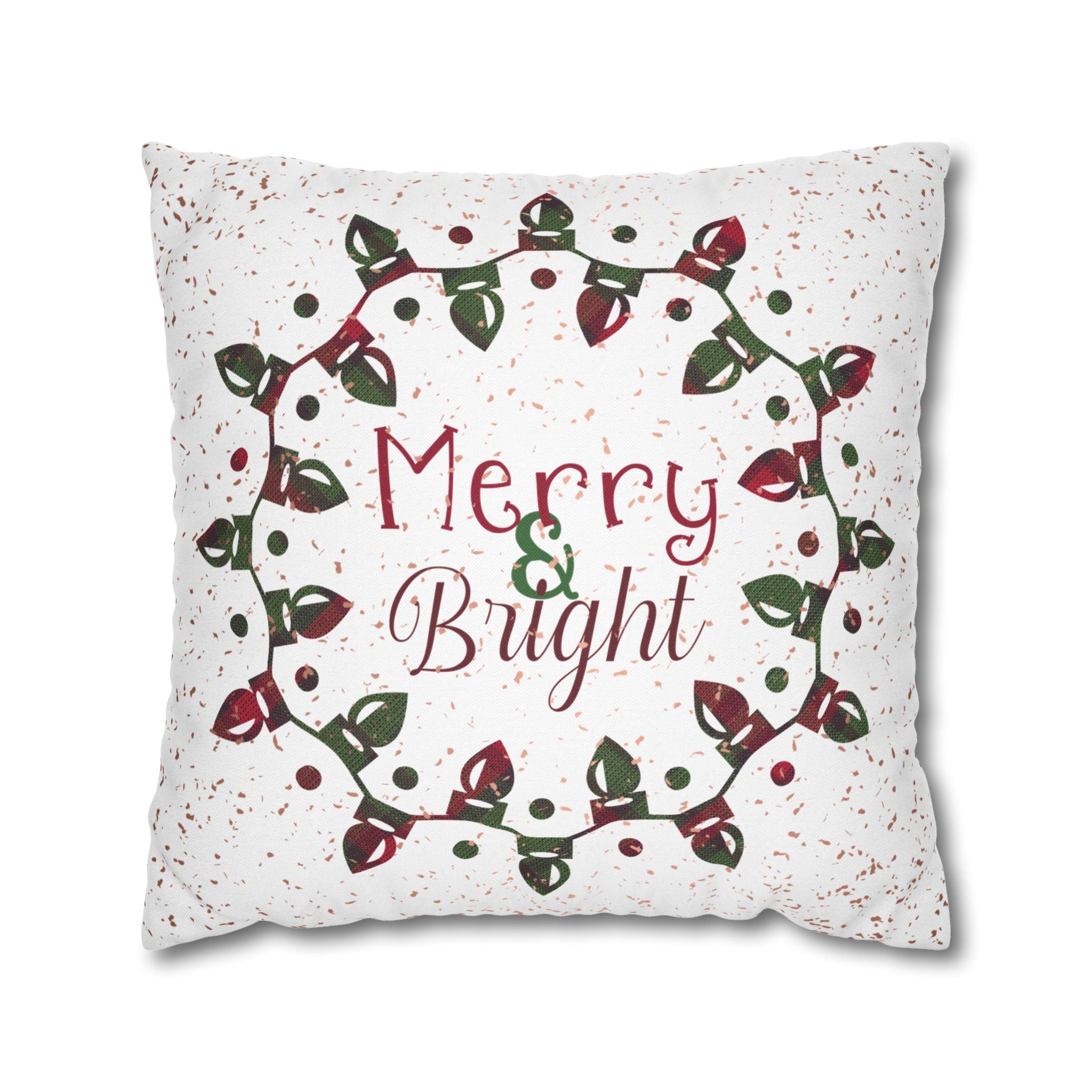 Merry & Bright Christmas Lights, Plaid Green, Throw Pillow Case