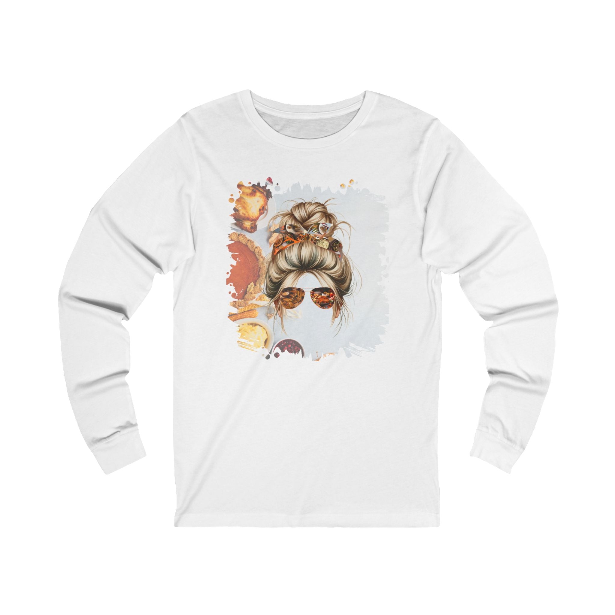 Thanksgiving Pie, Blond Hair Messy Bun, Unisex Jersey Long Sleeve Tee