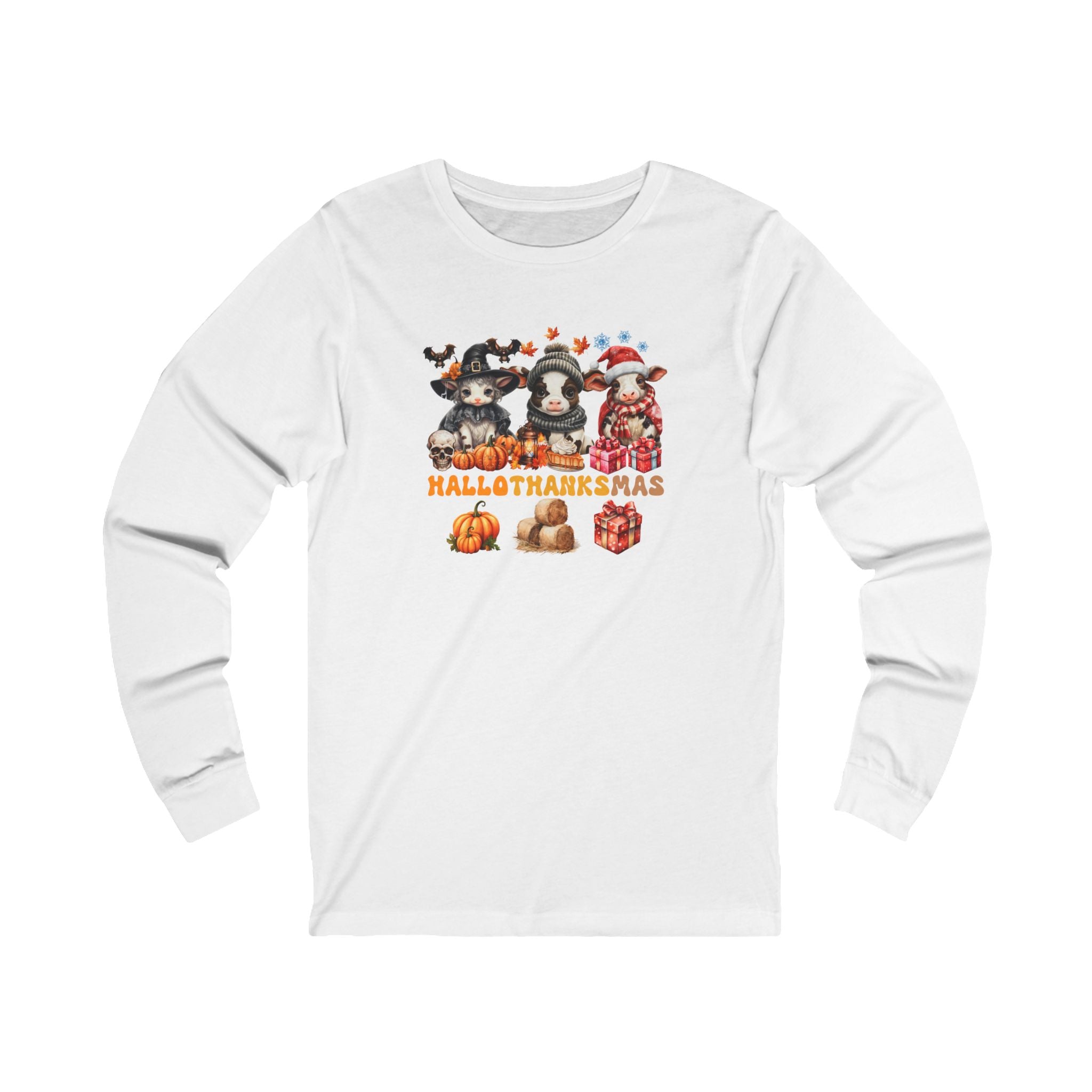 Spooky to Jolly - All-Season Celebration HalloThanksMas Tee (3), Unisex Jersey Long Sleeve Tee