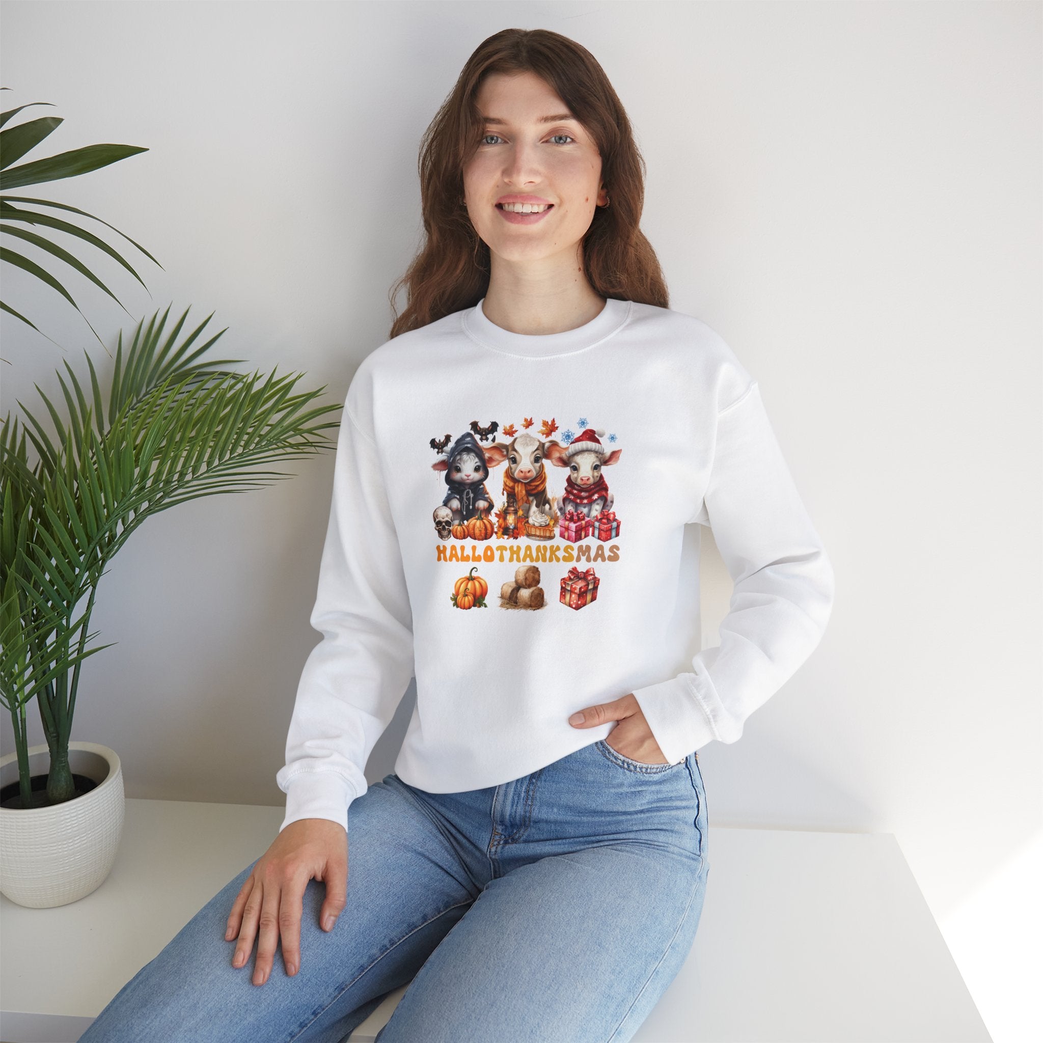 Spooky to Jolly - All-Season Celebration HalloThanksMas Tee (5), Unisex Heavy Blend™ Crewneck Sweatshirt