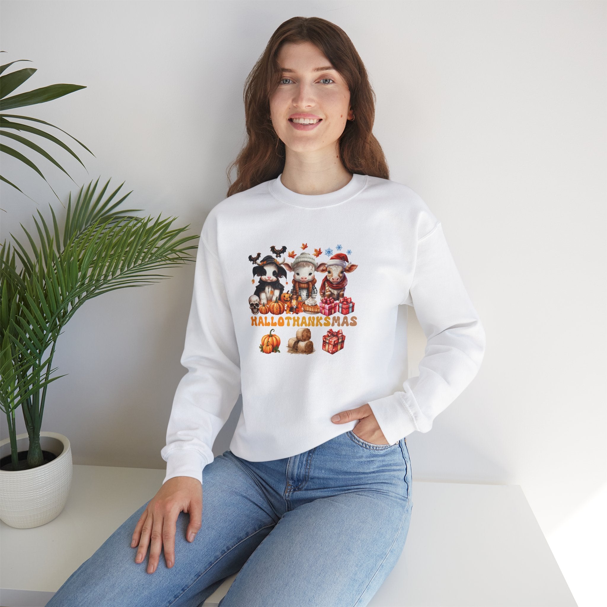 Spooky to Jolly - All-Season Celebration HalloThanksMas Tee (1), Unisex Heavy Blend™ Crewneck Sweatshirt