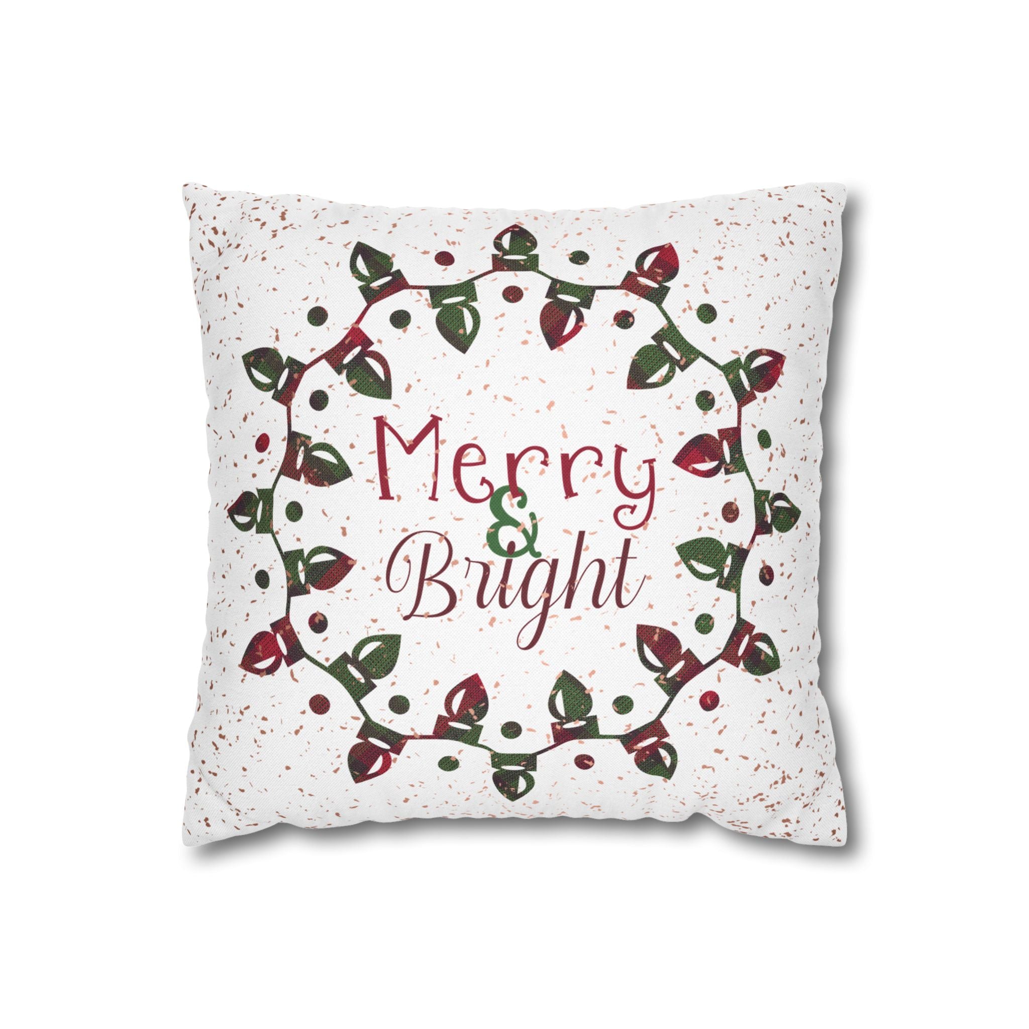 Merry & Bright Christmas Lights, Plaid Green, Throw Pillow Case