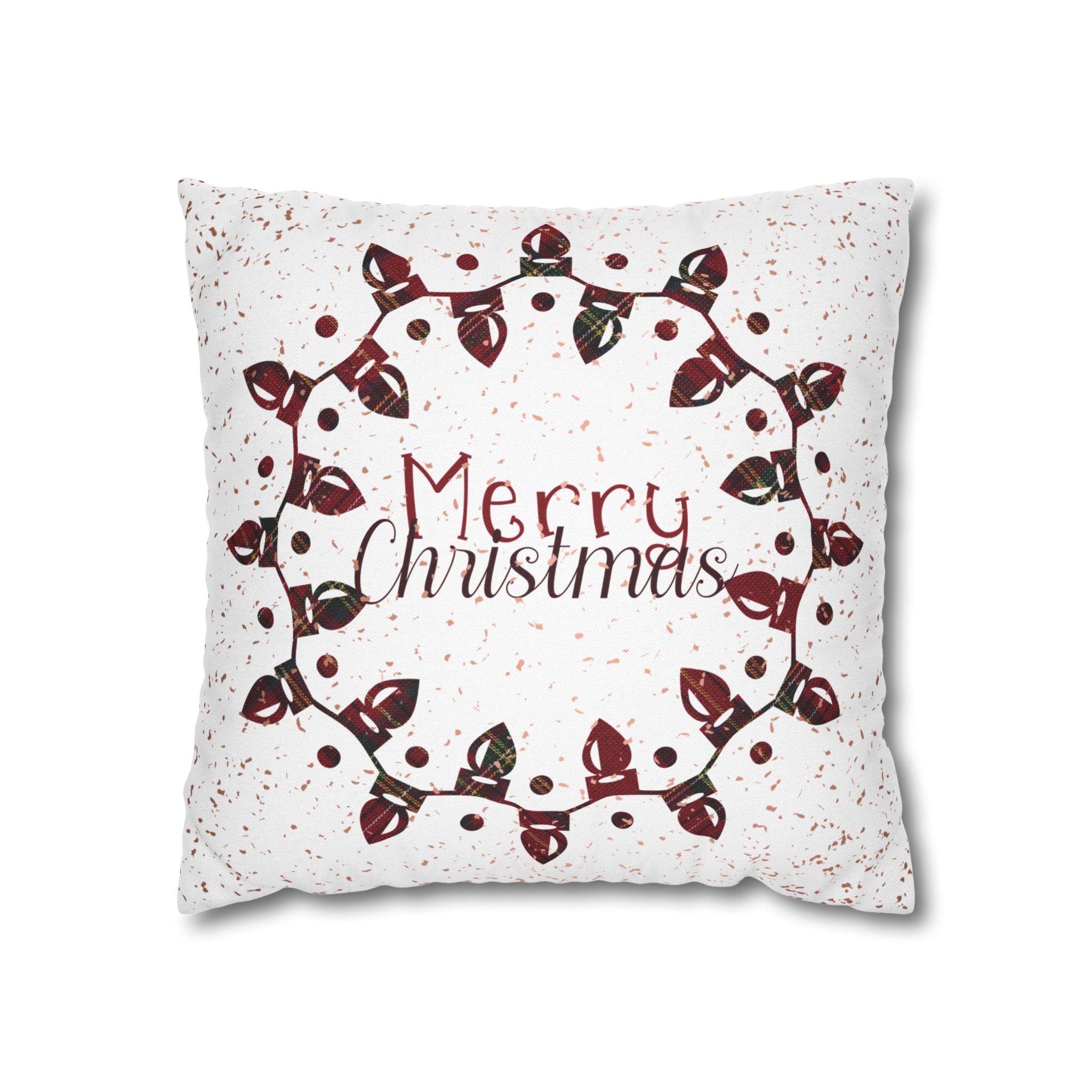 Merry Christmas Christmas Lights, Plaid Red, Throw Pillow Case