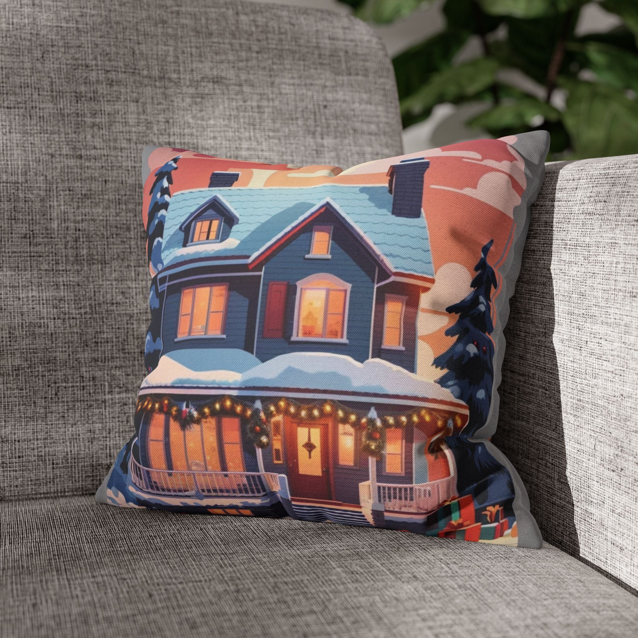 Vintage Holiday Home, Throw Pillow Case