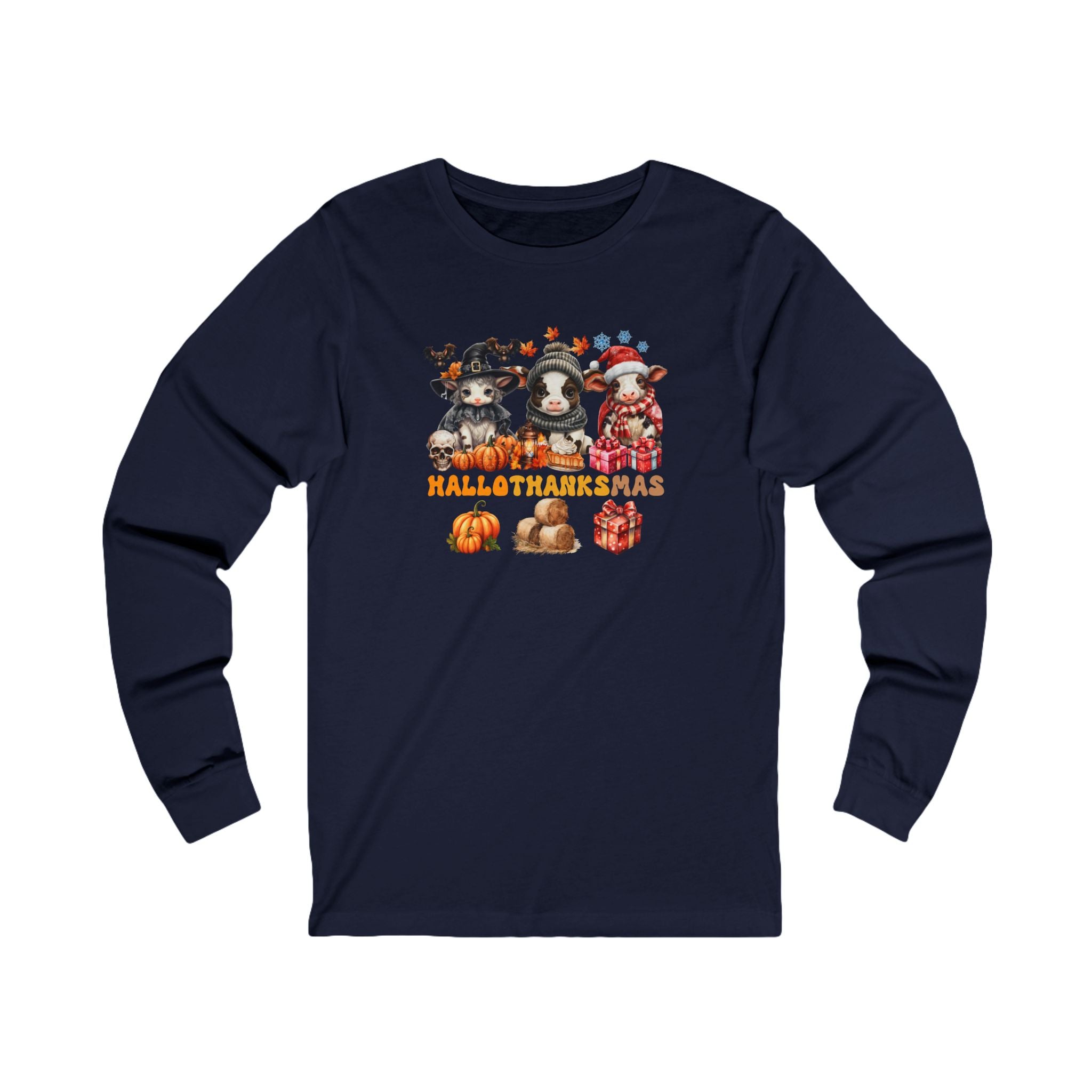 Spooky to Jolly - All-Season Celebration HalloThanksMas Tee (3), Unisex Jersey Long Sleeve Tee