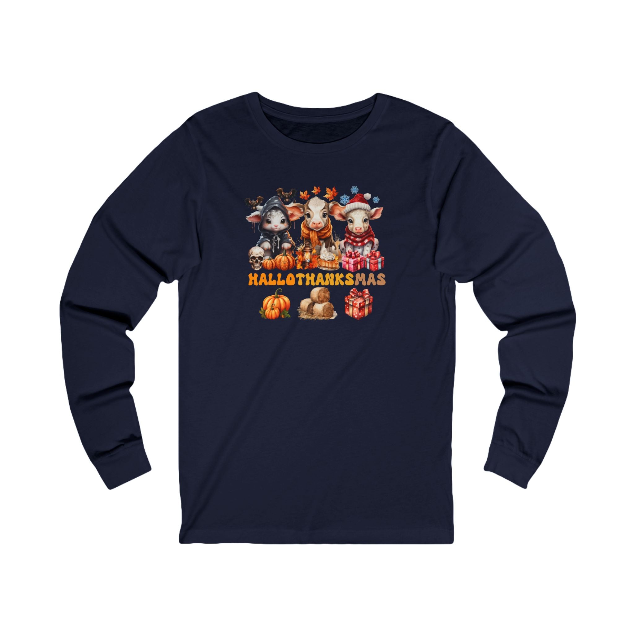 Spooky to Jolly - All-Season Celebration HalloThanksMas Tee (5), Unisex Jersey Long Sleeve Tee