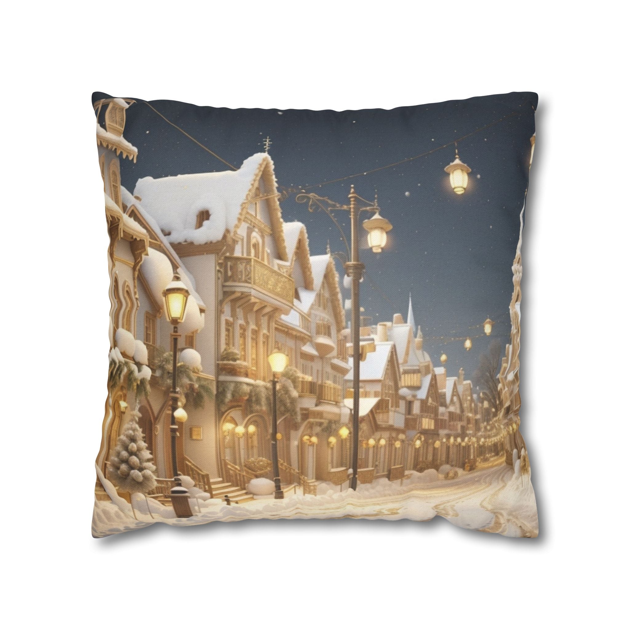 Vintage Winter Town, Throw Pillow Case