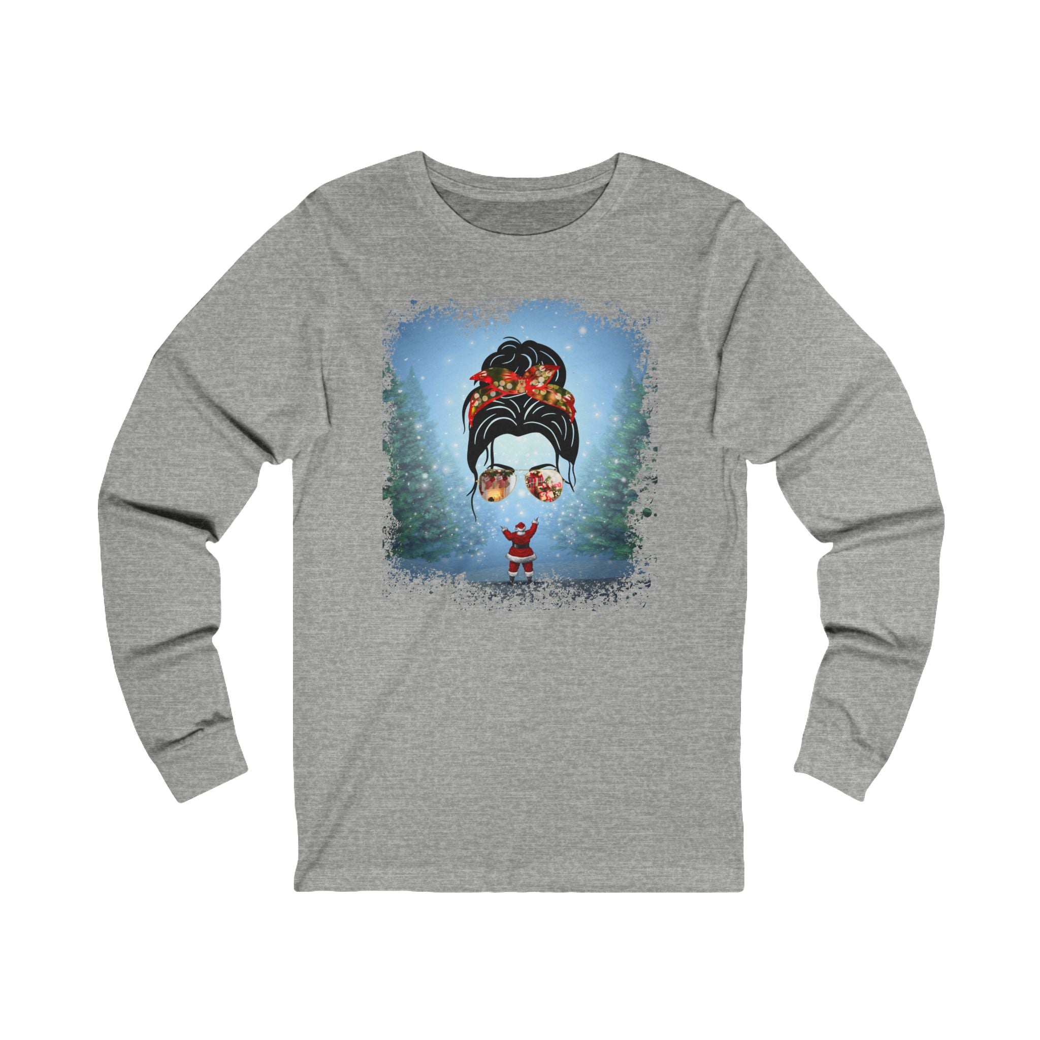 Santa, Dark Hair Messy Bun, Unisex Jersey Long Sleeve Tee