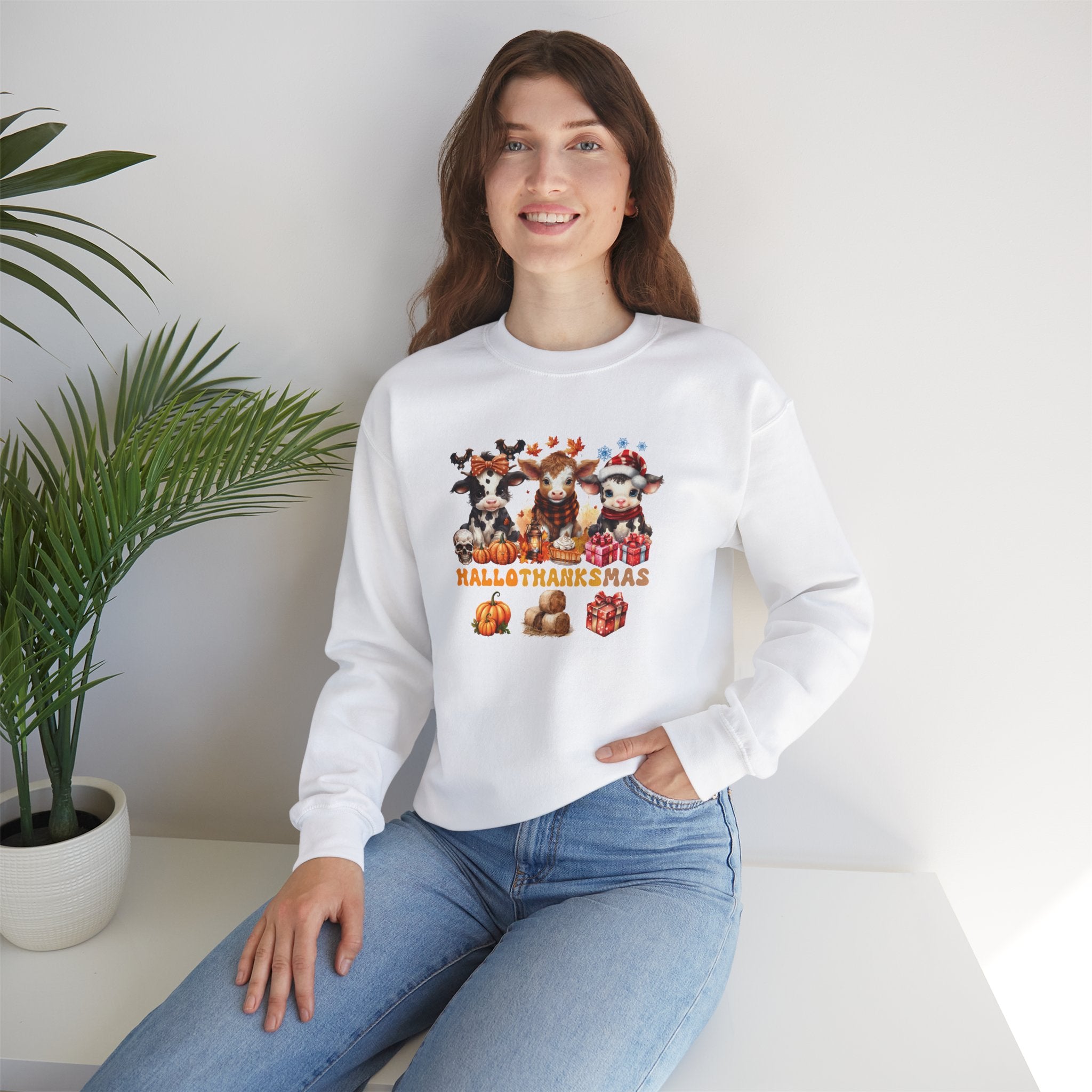 Spooky to Jolly - All-Season Celebration HalloThanksMas Tee (6), Unisex Heavy Blend™ Crewneck Sweatshirt